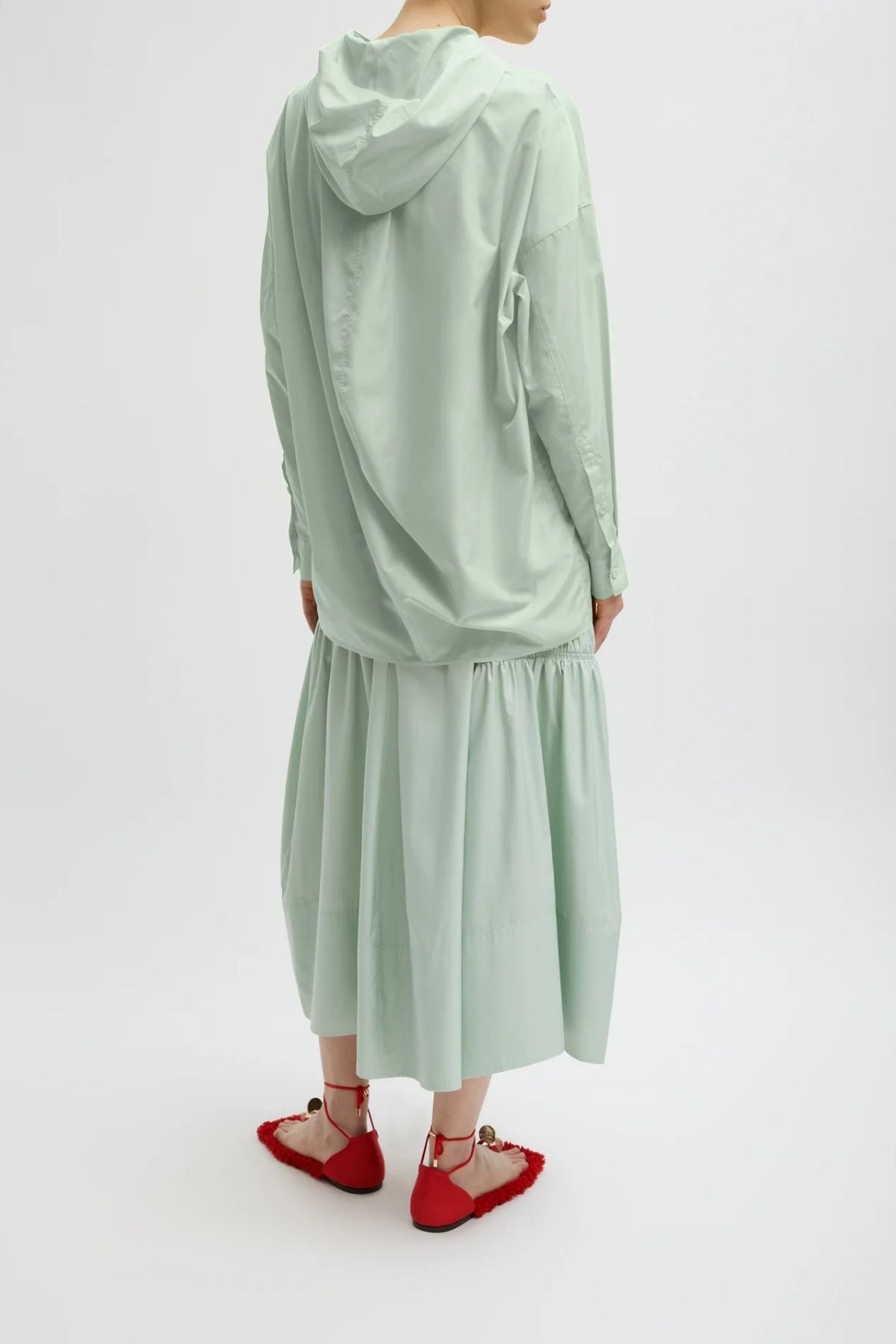 Tibi Shirred Nylon Hoodie - Lido Green