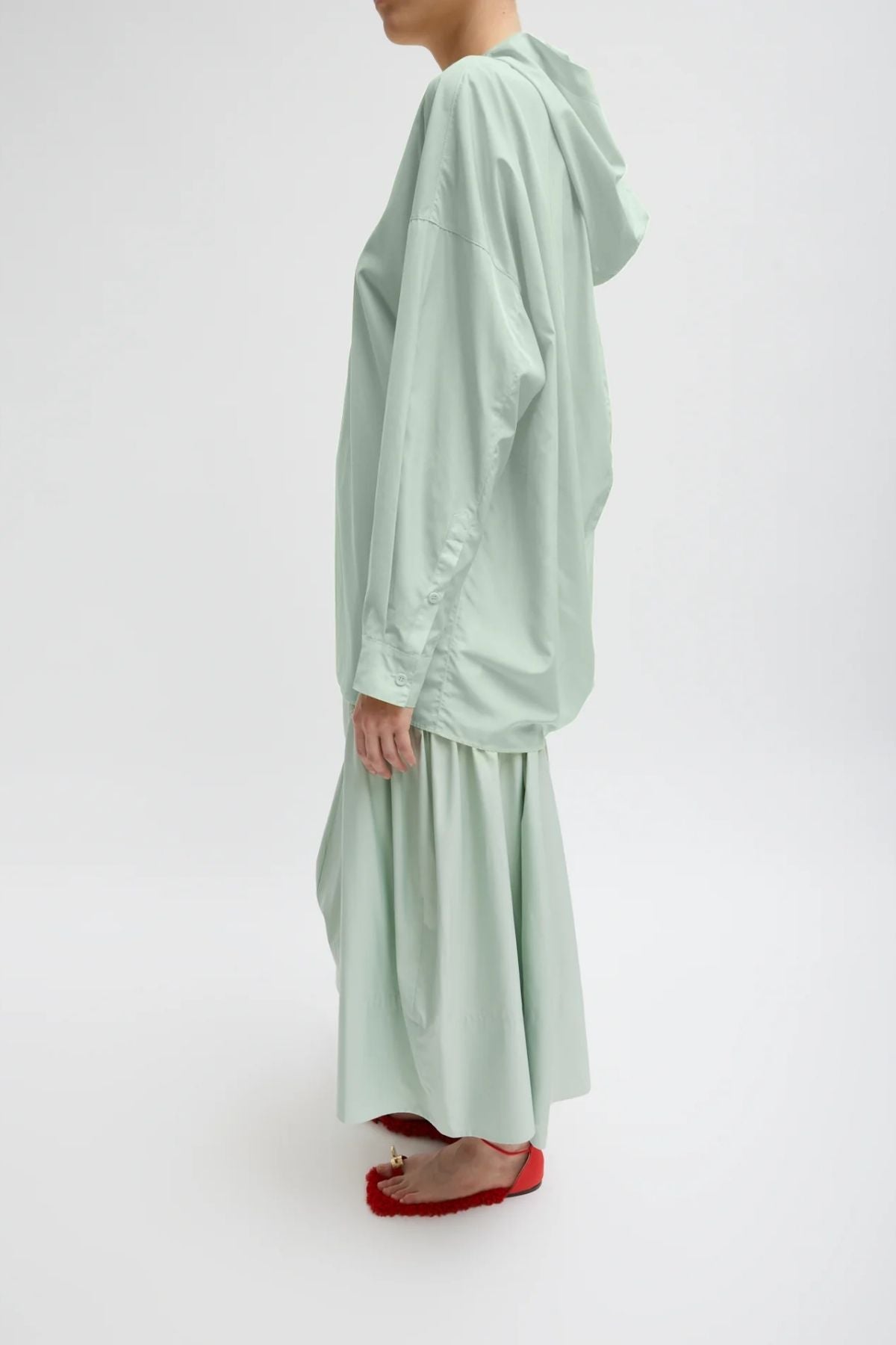 Tibi Shirred Nylon Hoodie - Lido Green