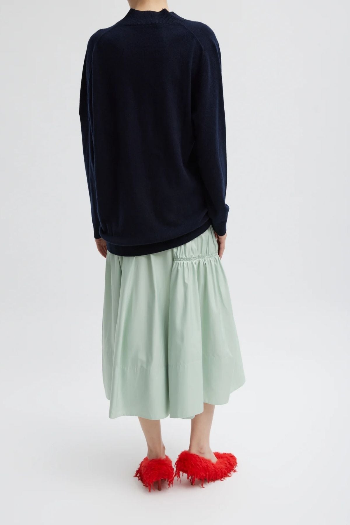 Tibi Shirred Nylon Panelled Skirt - Lido Green