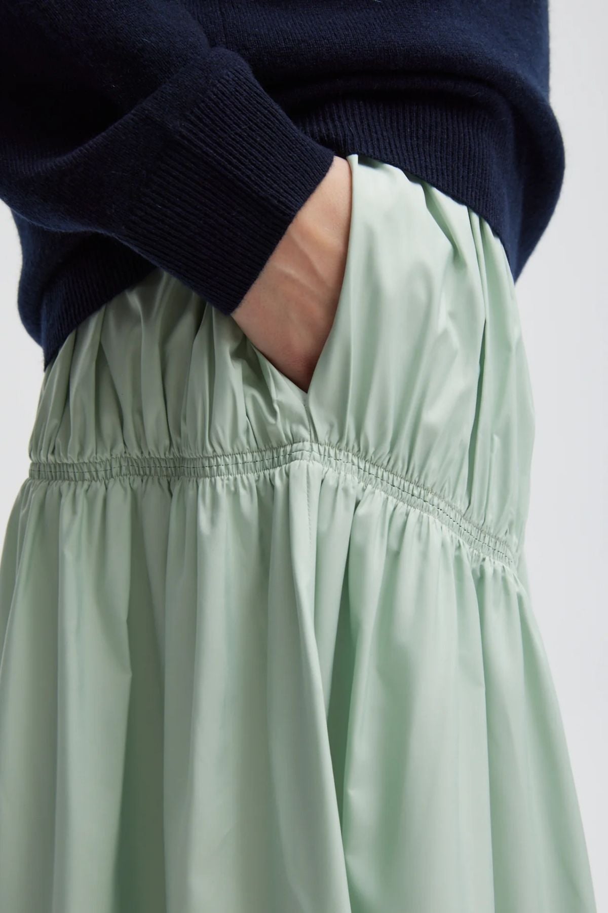 Tibi Shirred Nylon Panelled Skirt - Lido Green