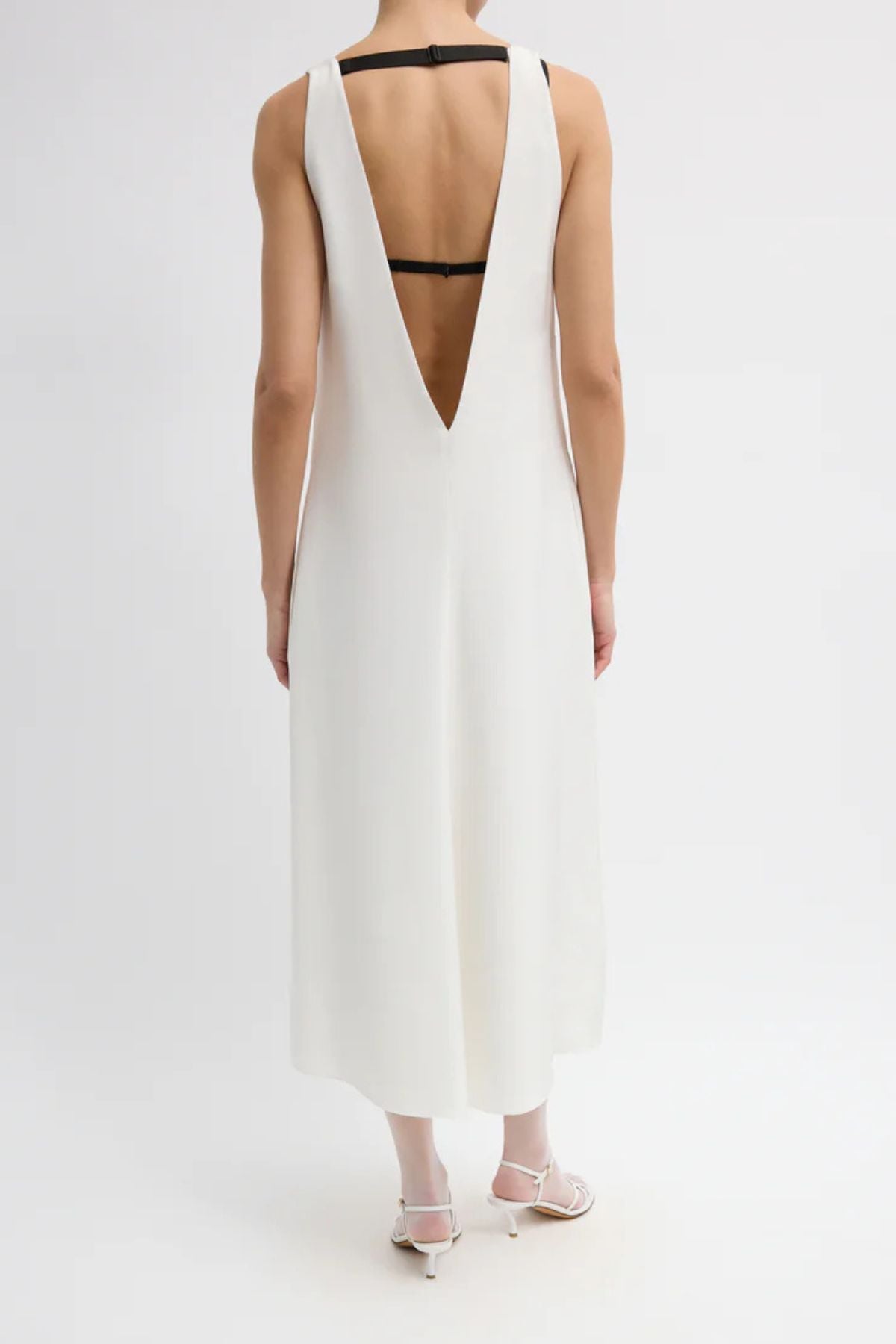 Tibi Silk V-Neck Dress with Bra - Ivory