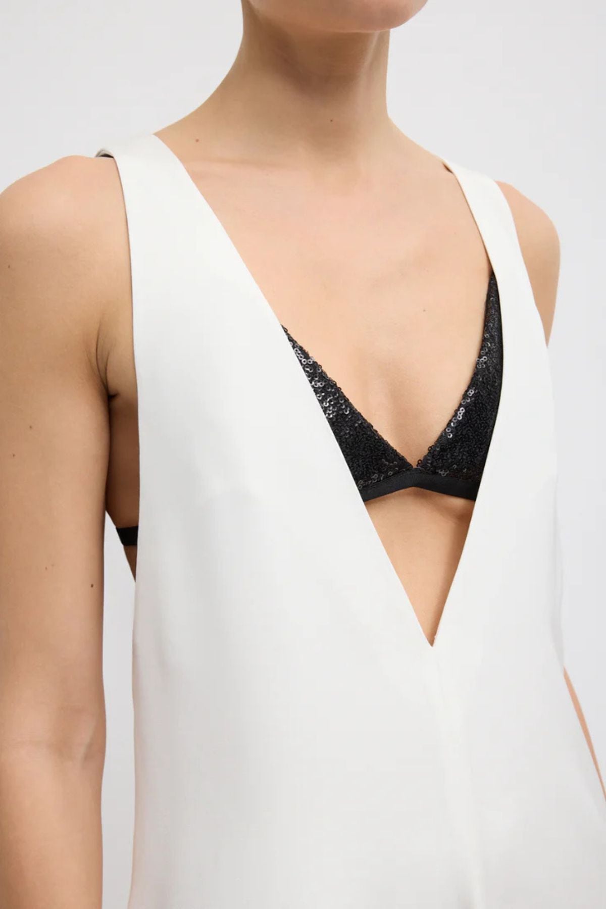 Tibi Silk V-Neck Dress with Bra - Ivory