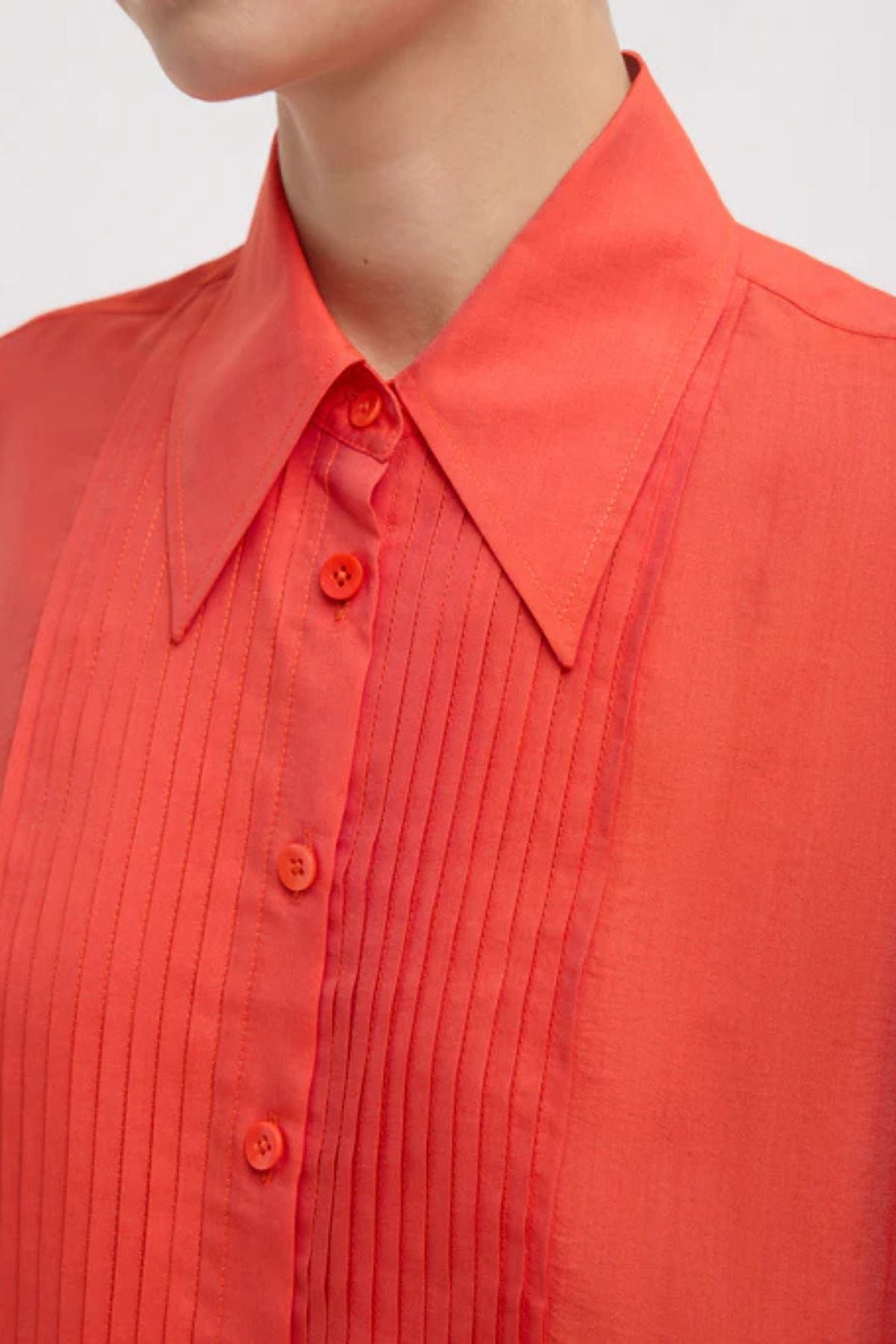 Tibi Silk Voile Easy Pintucked Shirt - Red