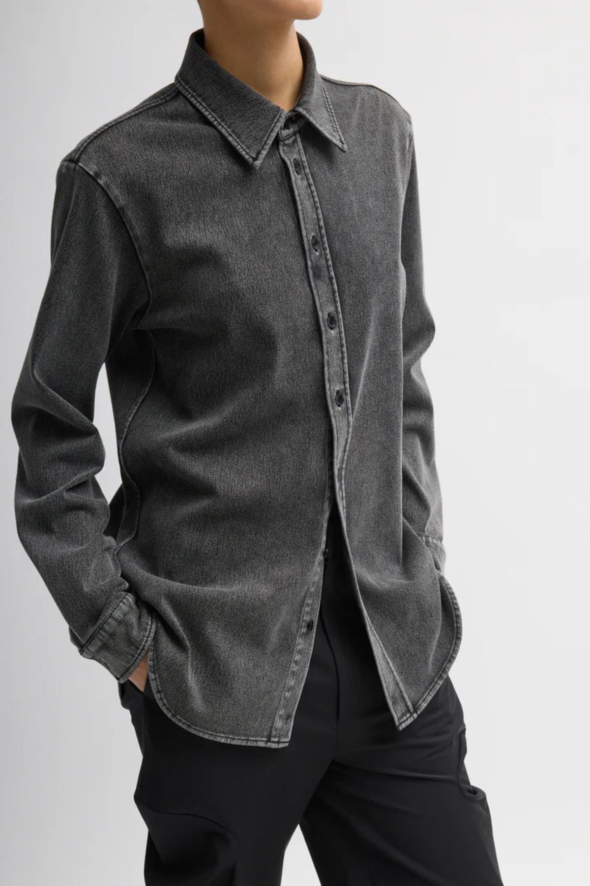 Tibi Stretch Denim Easy Shirt - Black