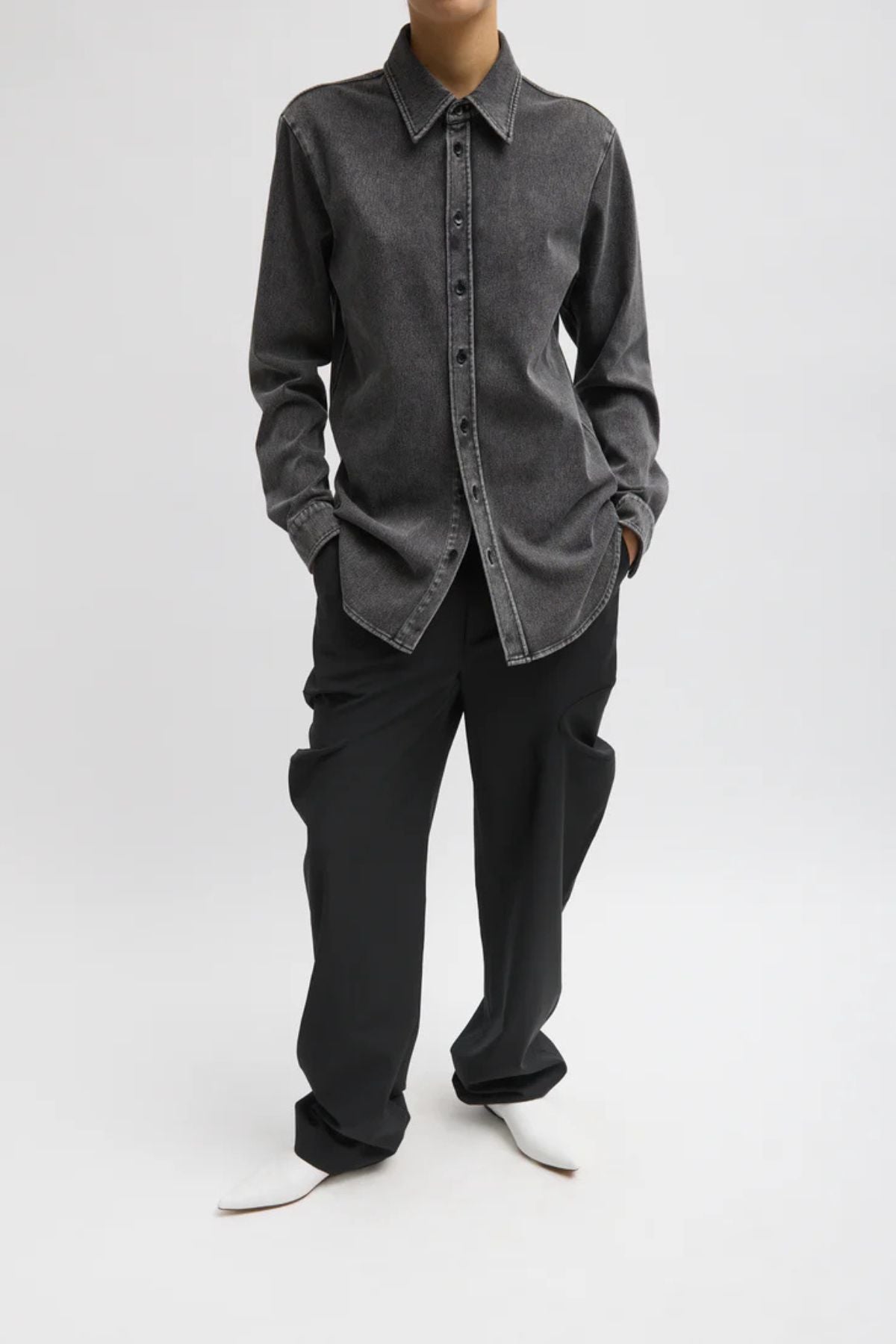 Tibi Stretch Denim Easy Shirt - Black