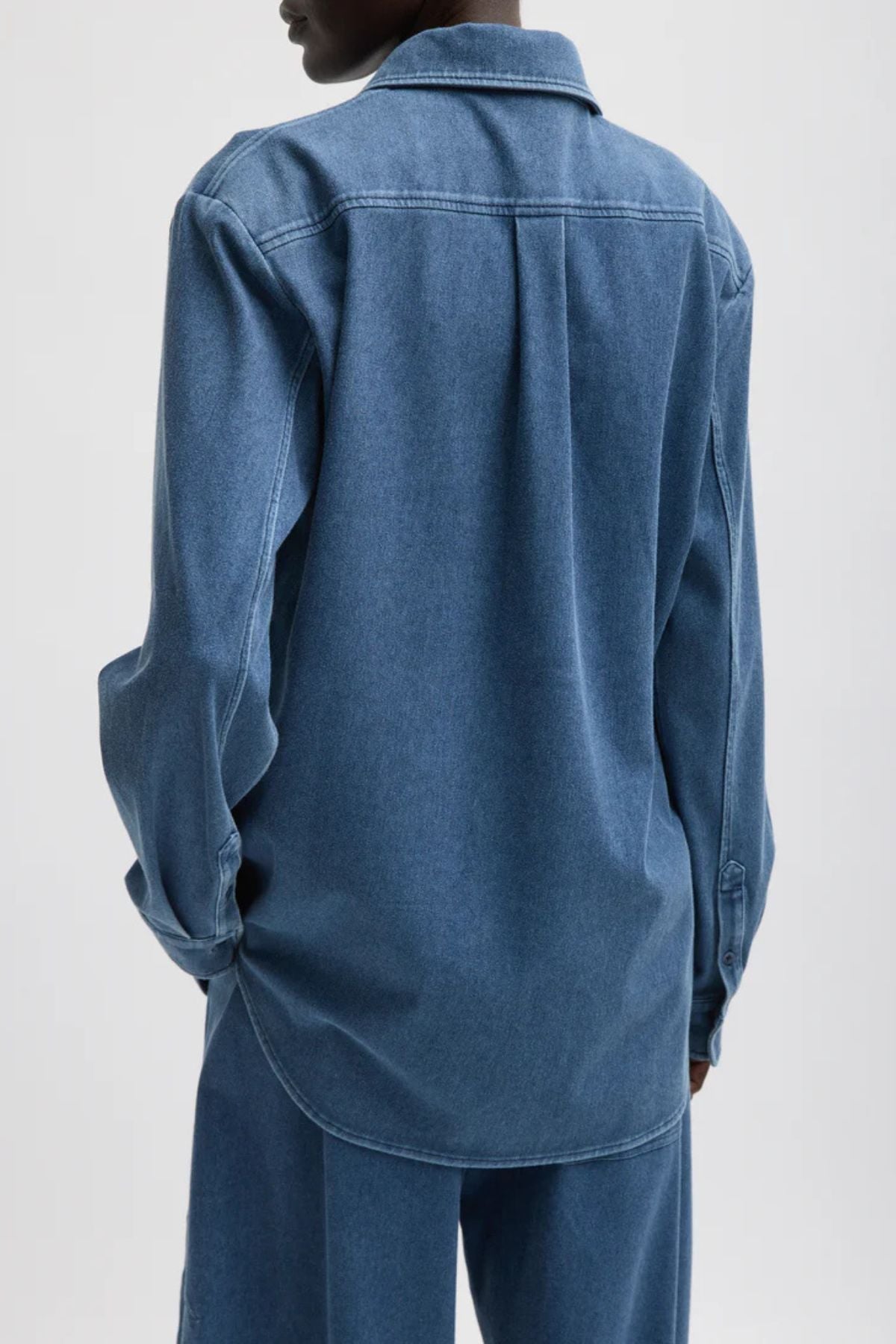 Tibi Stretch Denim Easy Shirt - Classic Wash