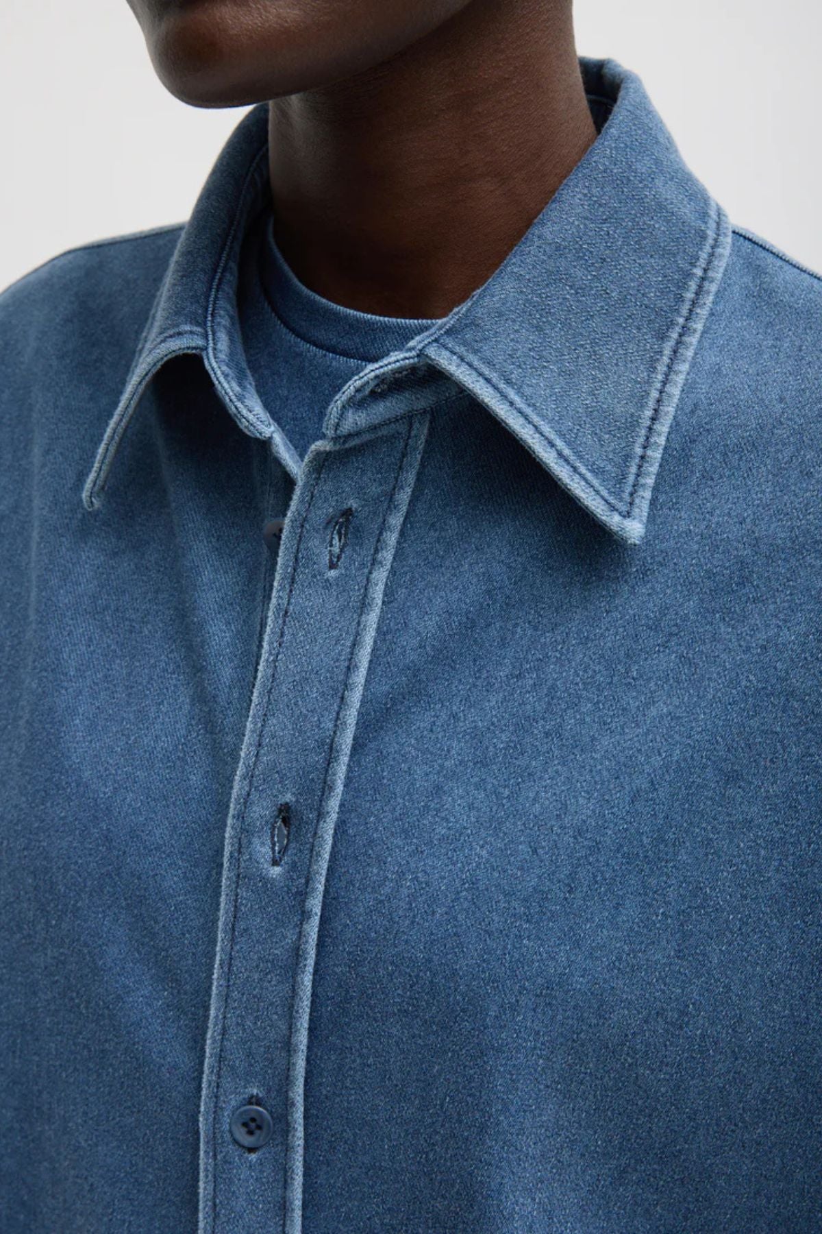 Tibi Stretch Denim Easy Shirt - Classic Wash