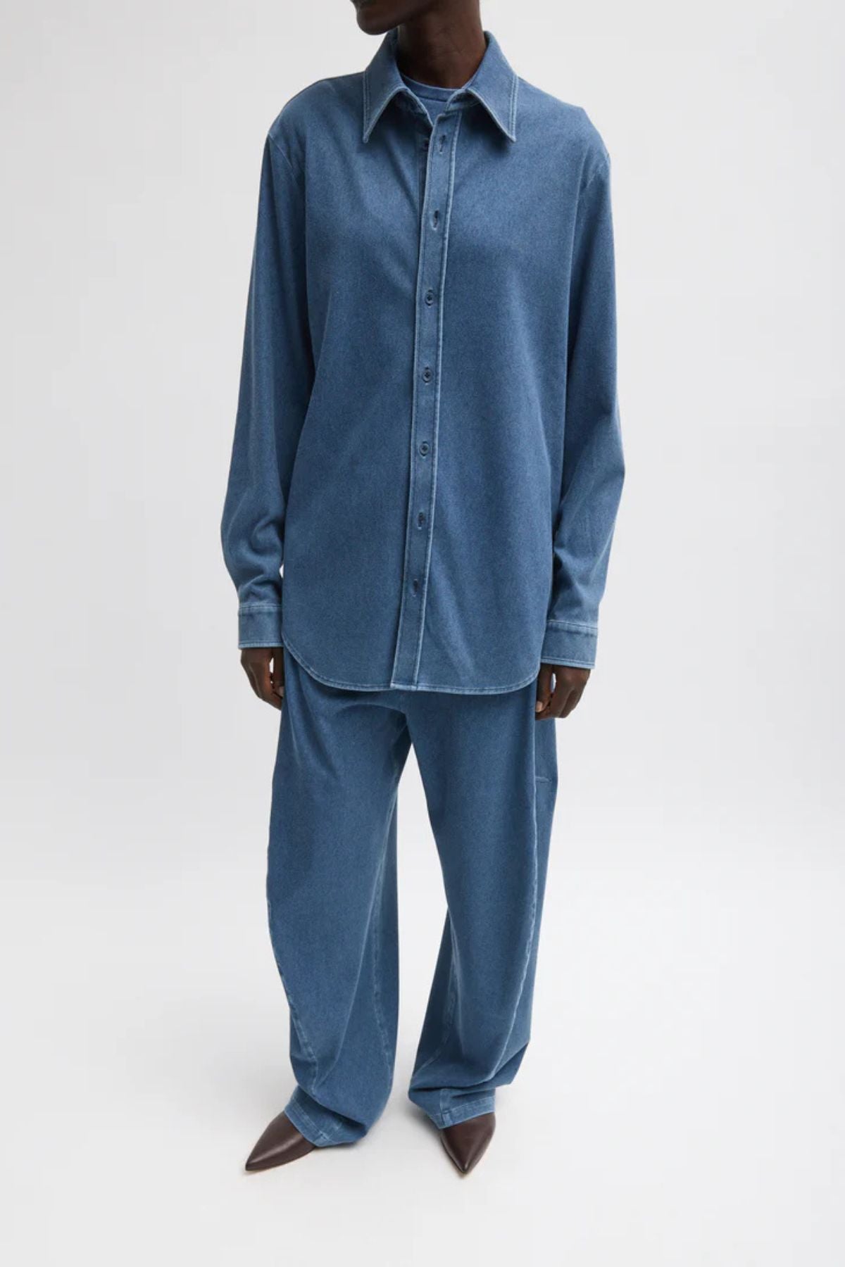 Tibi Stretch Denim Easy Shirt - Classic Wash