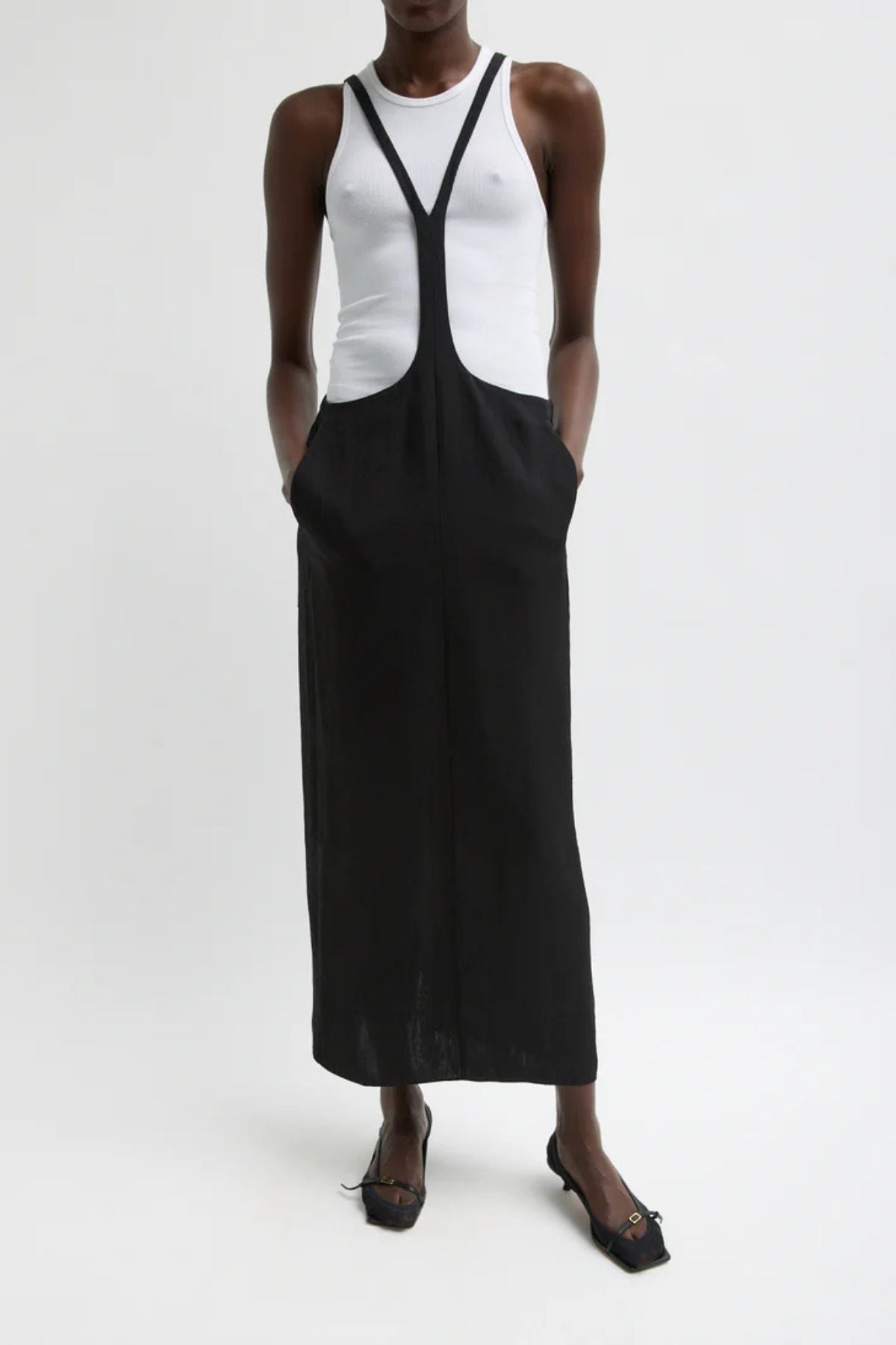 Tibi Summer Acetate Crinkle Overall Skirt - Black