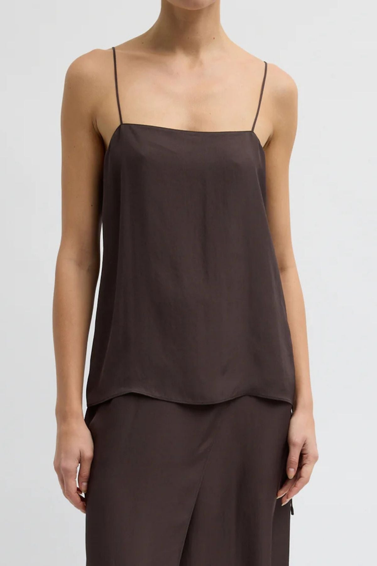 Tibi Summer Slip Cami - Chocolate Brown