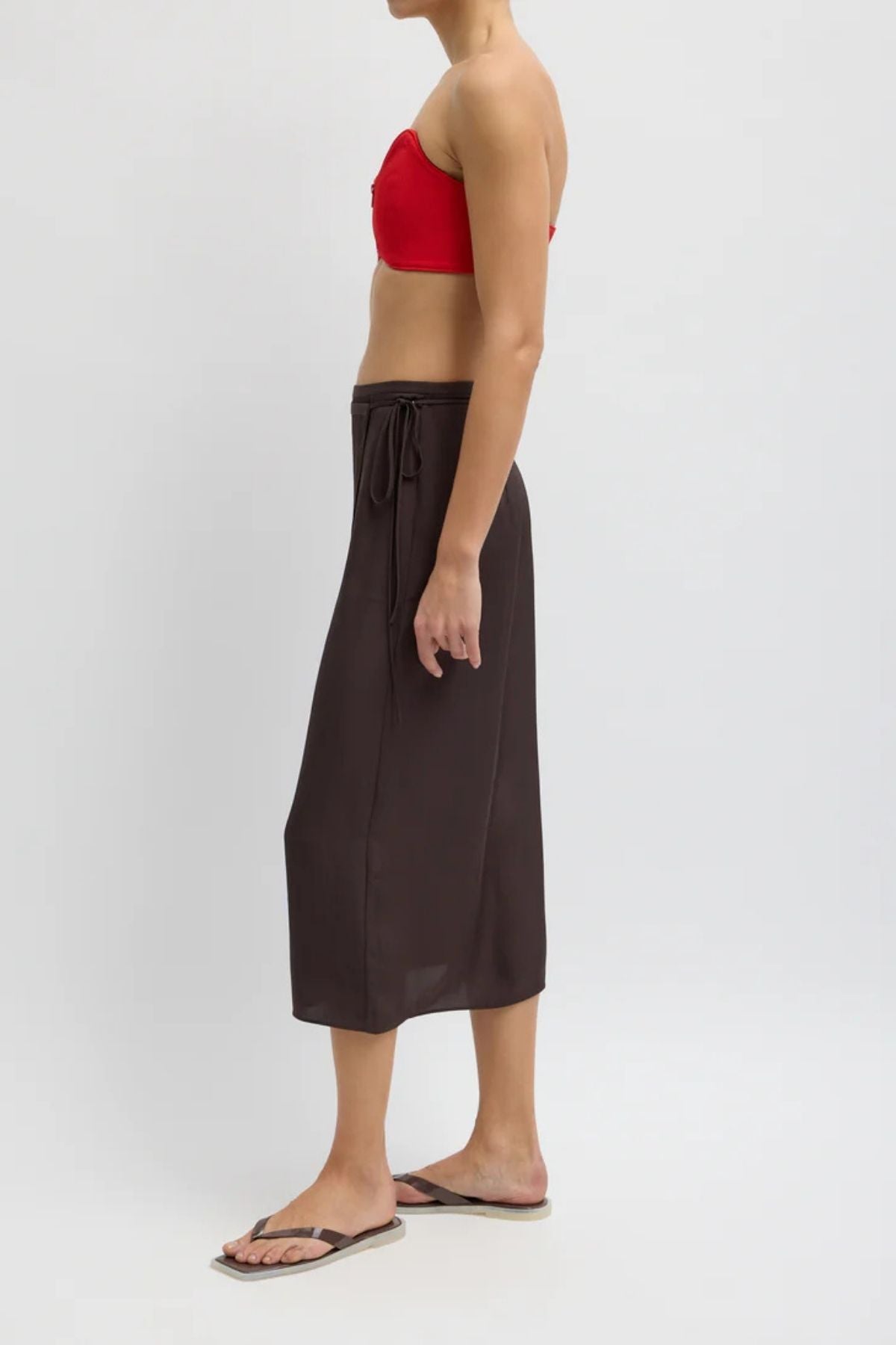 Tibi Summer Slip Wrap Skirt - Chocolate Brown
