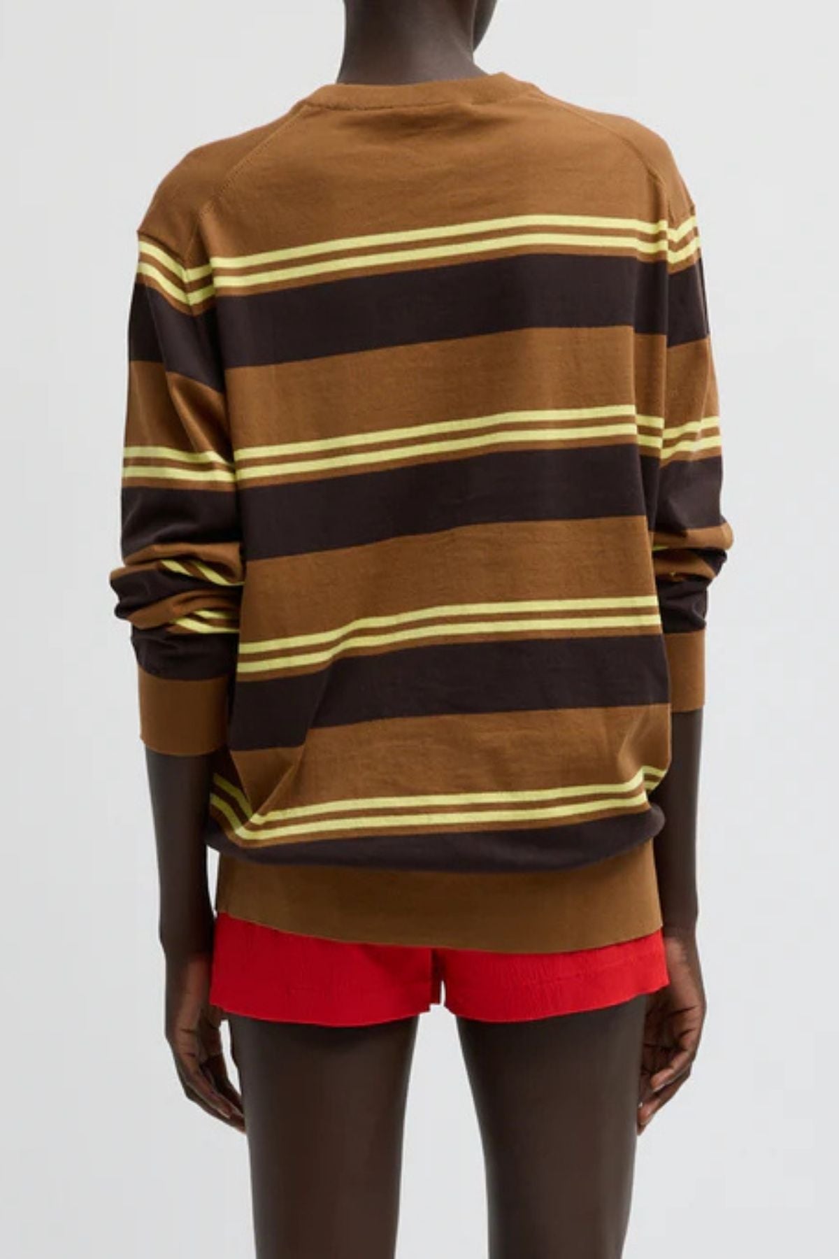 Tibi Super Fine Gauge Striped Perfect Crewneck - Brown Multi