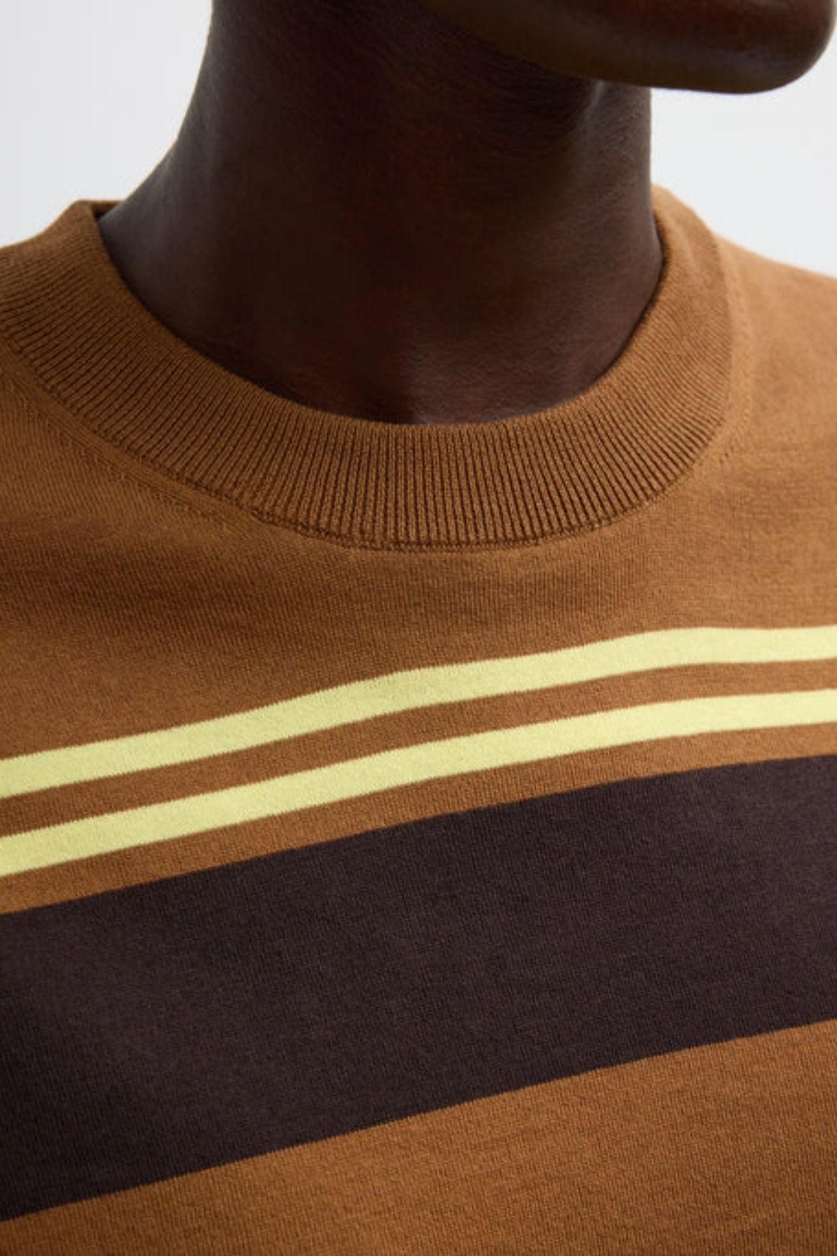 Tibi Super Fine Gauge Striped Perfect Crewneck - Brown Multi