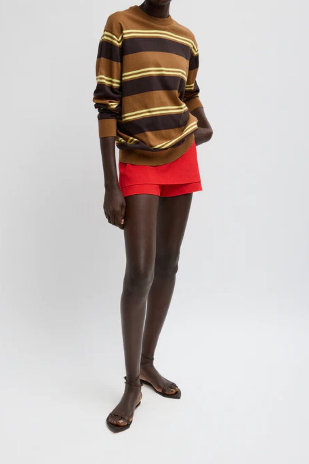 Tibi Super Fine Gauge Striped Perfect Crewneck - Brown Multi