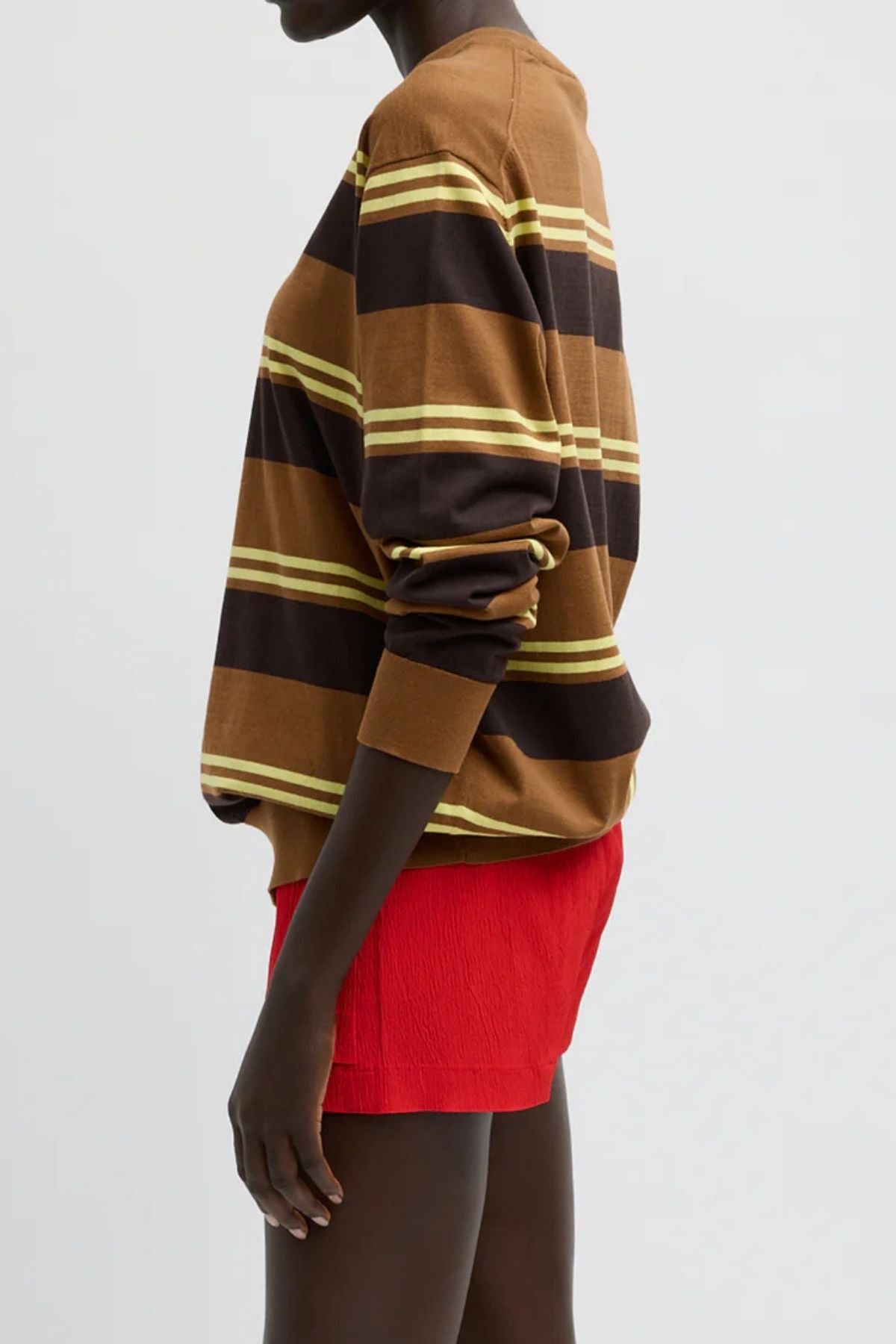 Tibi Super Fine Gauge Striped Perfect Crewneck - Brown Multi