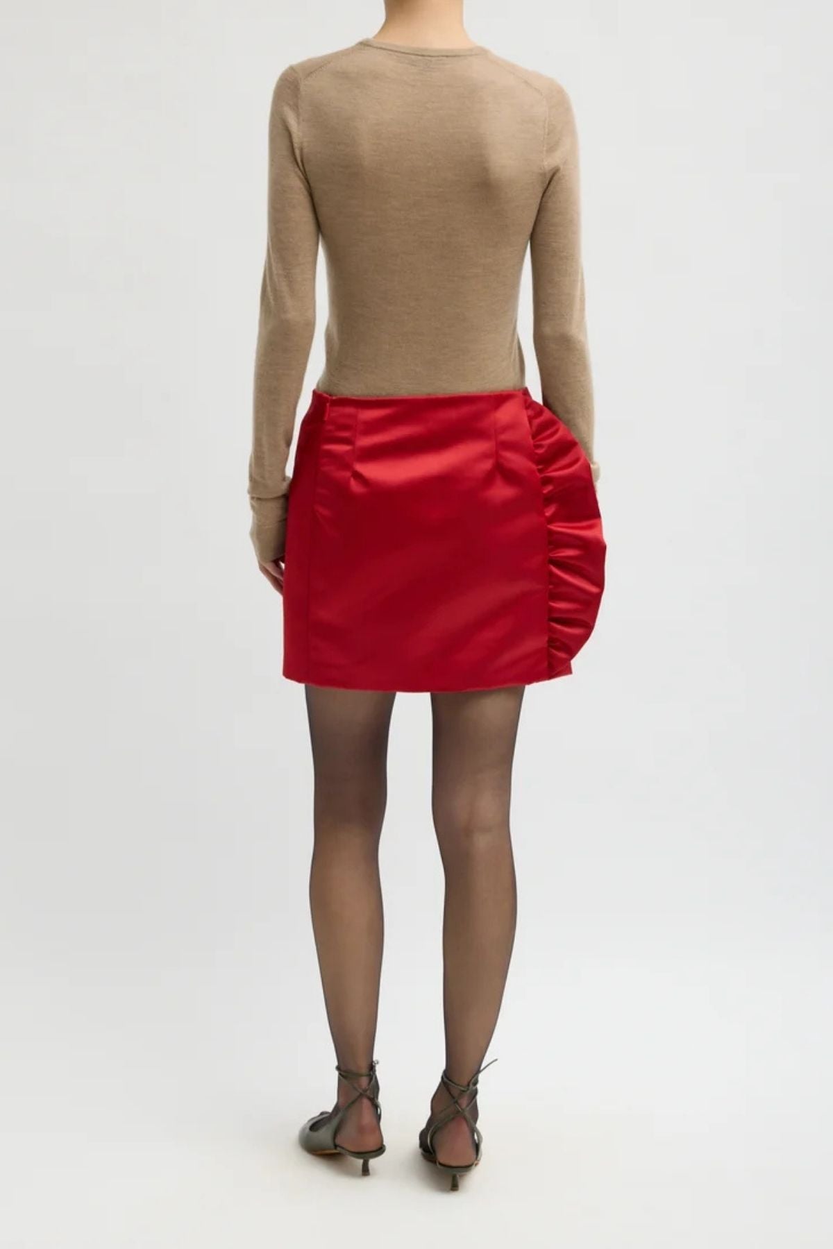 Tibi Tech Satin Ruffle Mini Skirt - Red