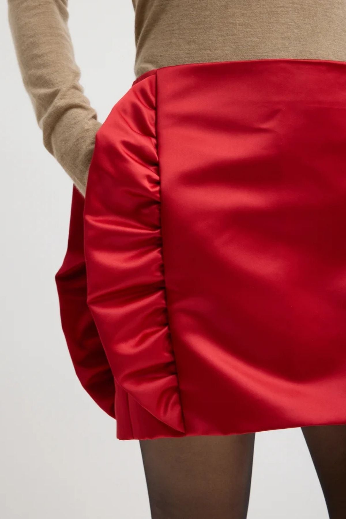 Tibi Tech Satin Ruffle Mini Skirt - Red