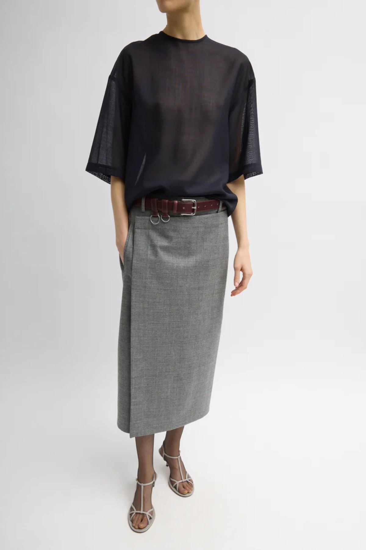 Tibi Techy Bonded Wrap Midi Skirt - Grey