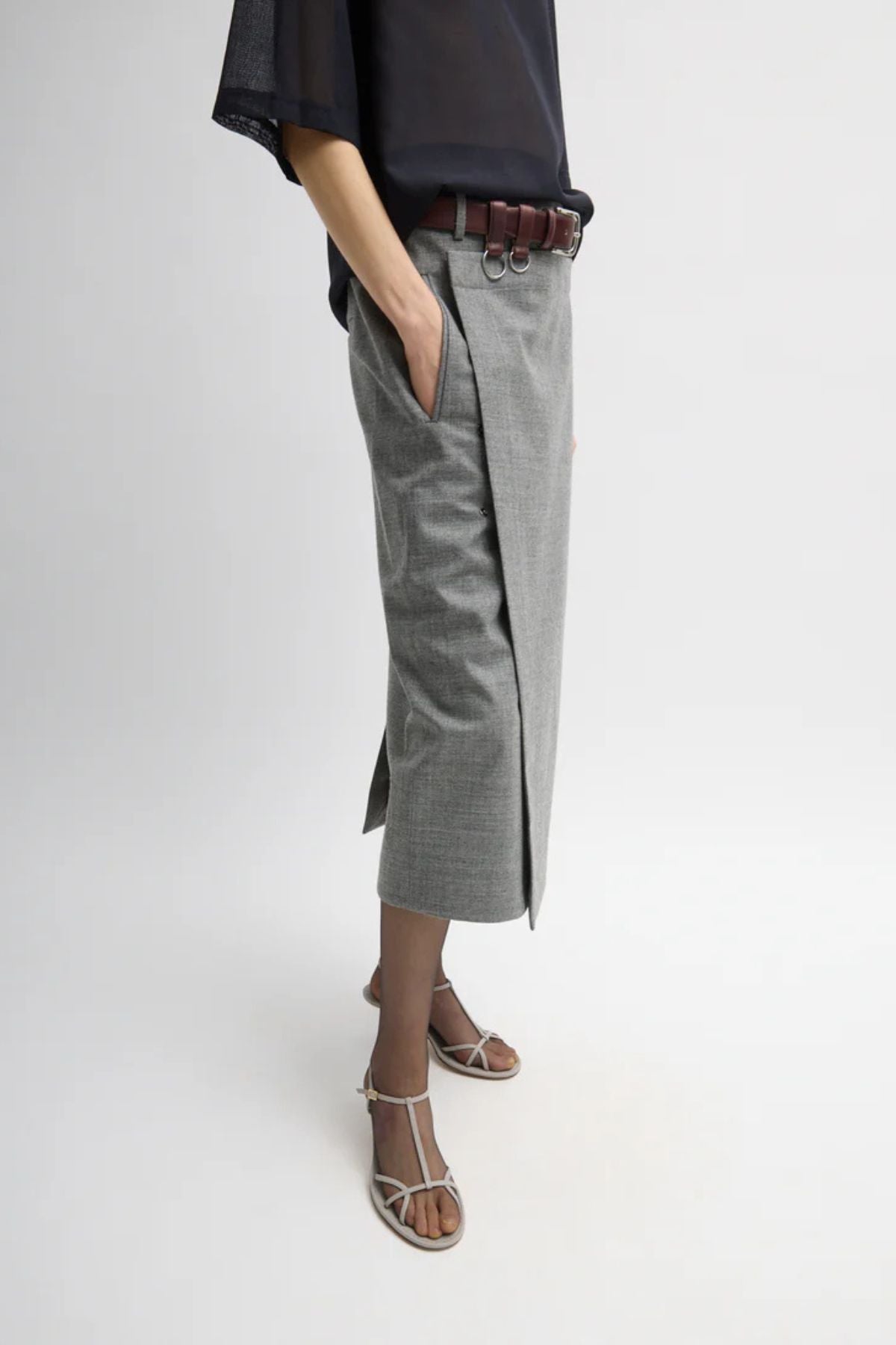 Tibi Techy Bonded Wrap Midi Skirt - Grey