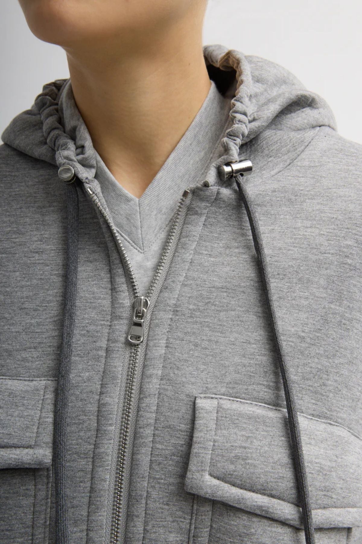 Tibi Techy Viscose Zip Up Hoodie - Heather Grey