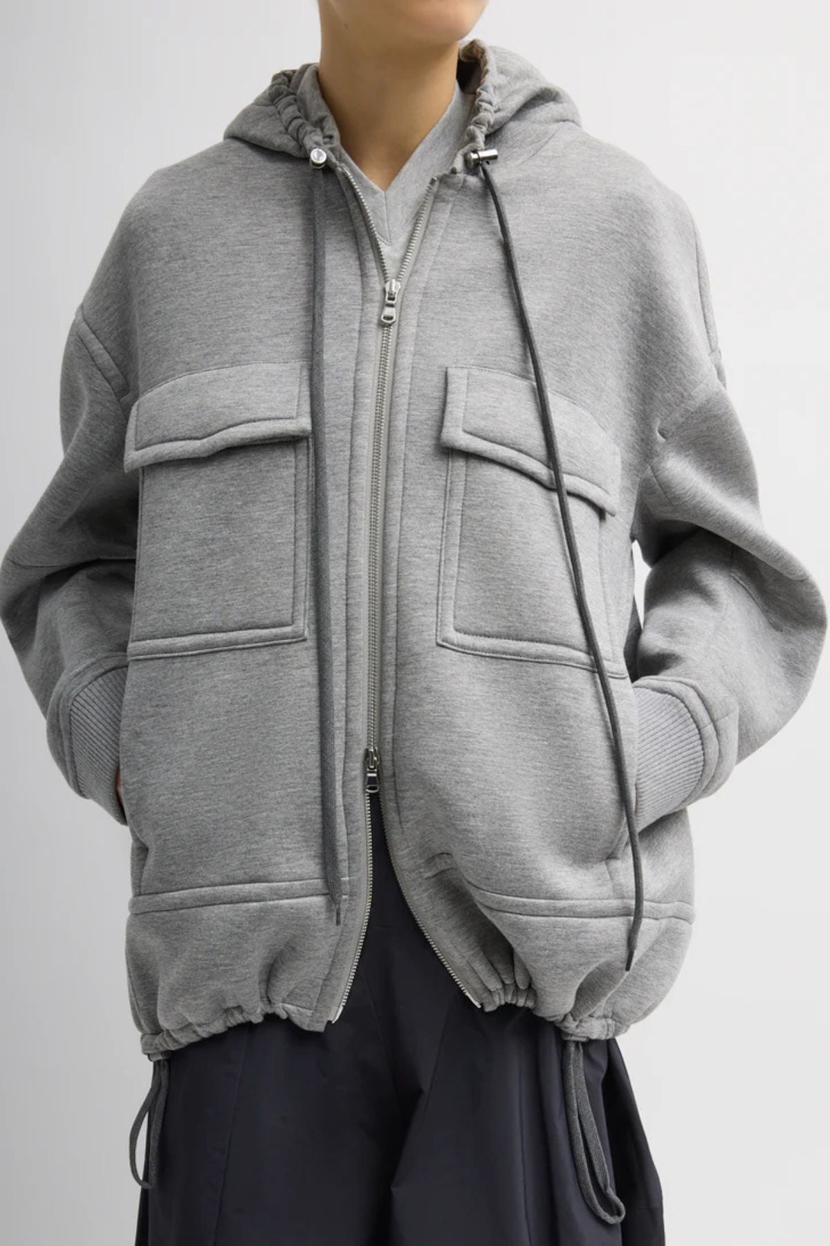 Tibi Techy Viscose Zip Up Hoodie - Heather Grey