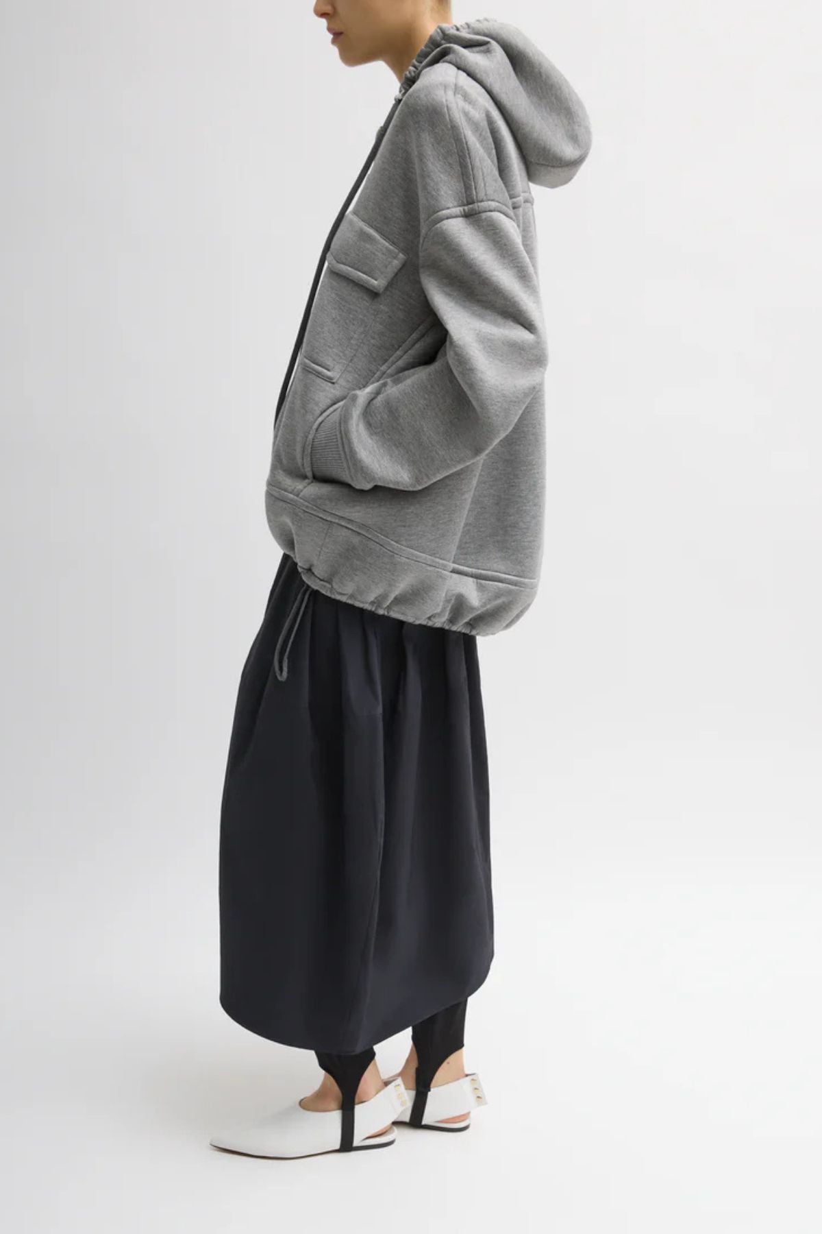 Tibi Techy Viscose Zip Up Hoodie - Heather Grey