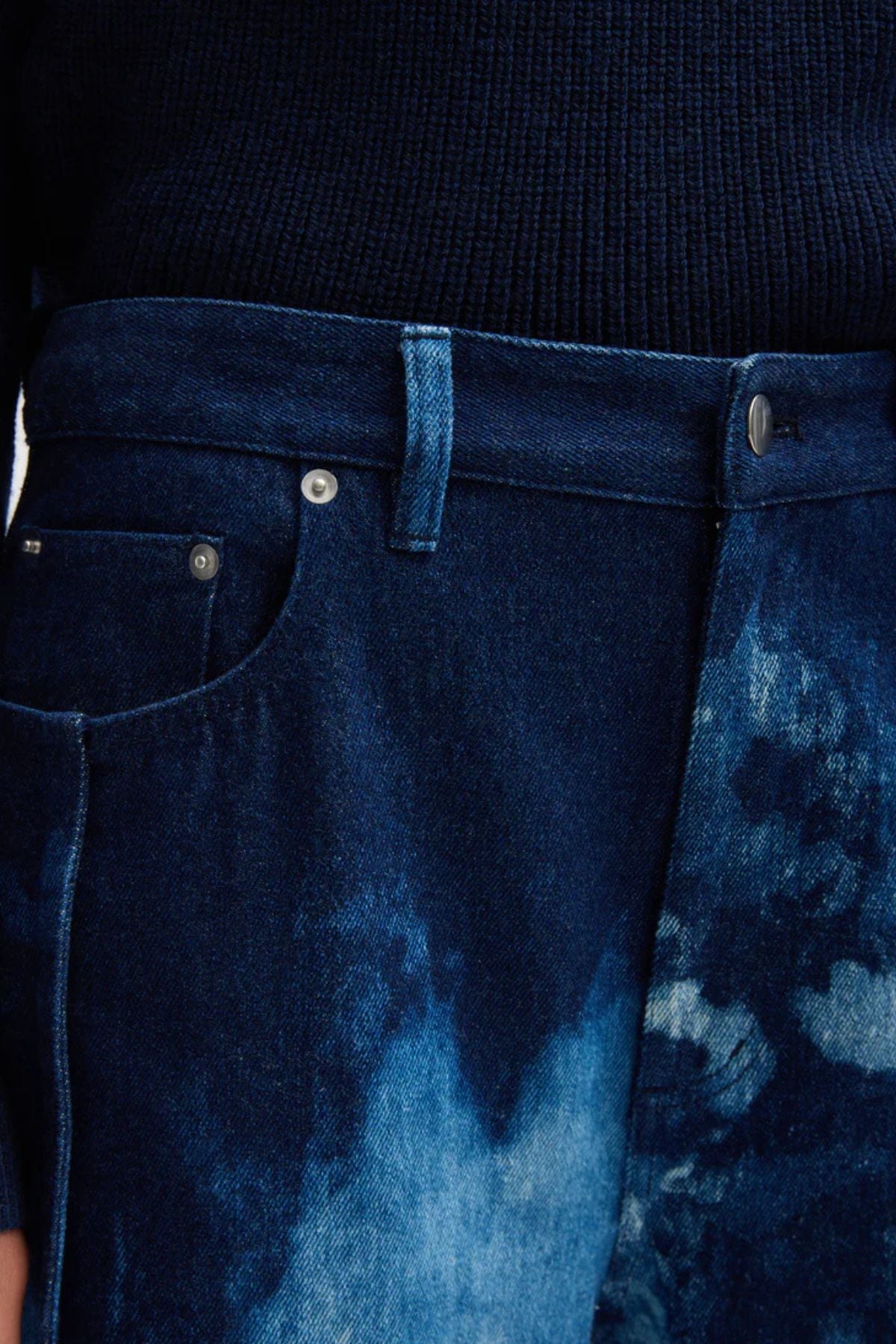 Tibi Tie Dye Denim Tuck Jean - Blue Multi