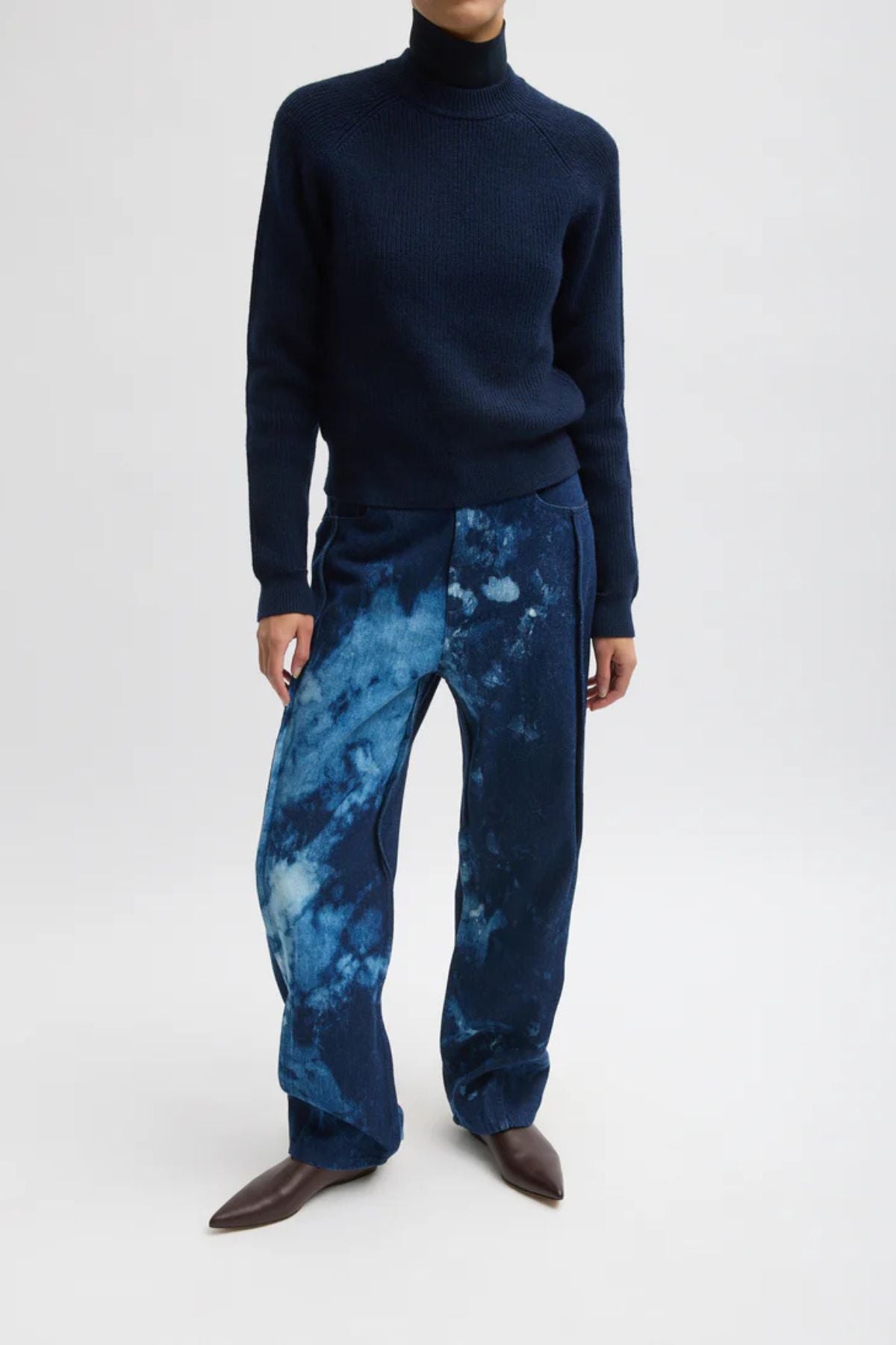 Tibi Tie Dye Denim Tuck Jean - Blue Multi