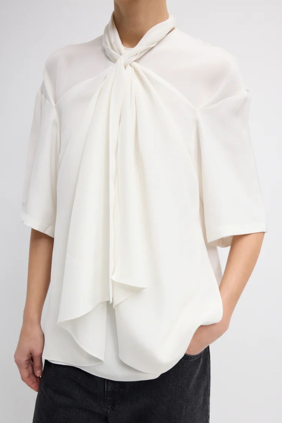 Tibi Tie Front Top - Ivory