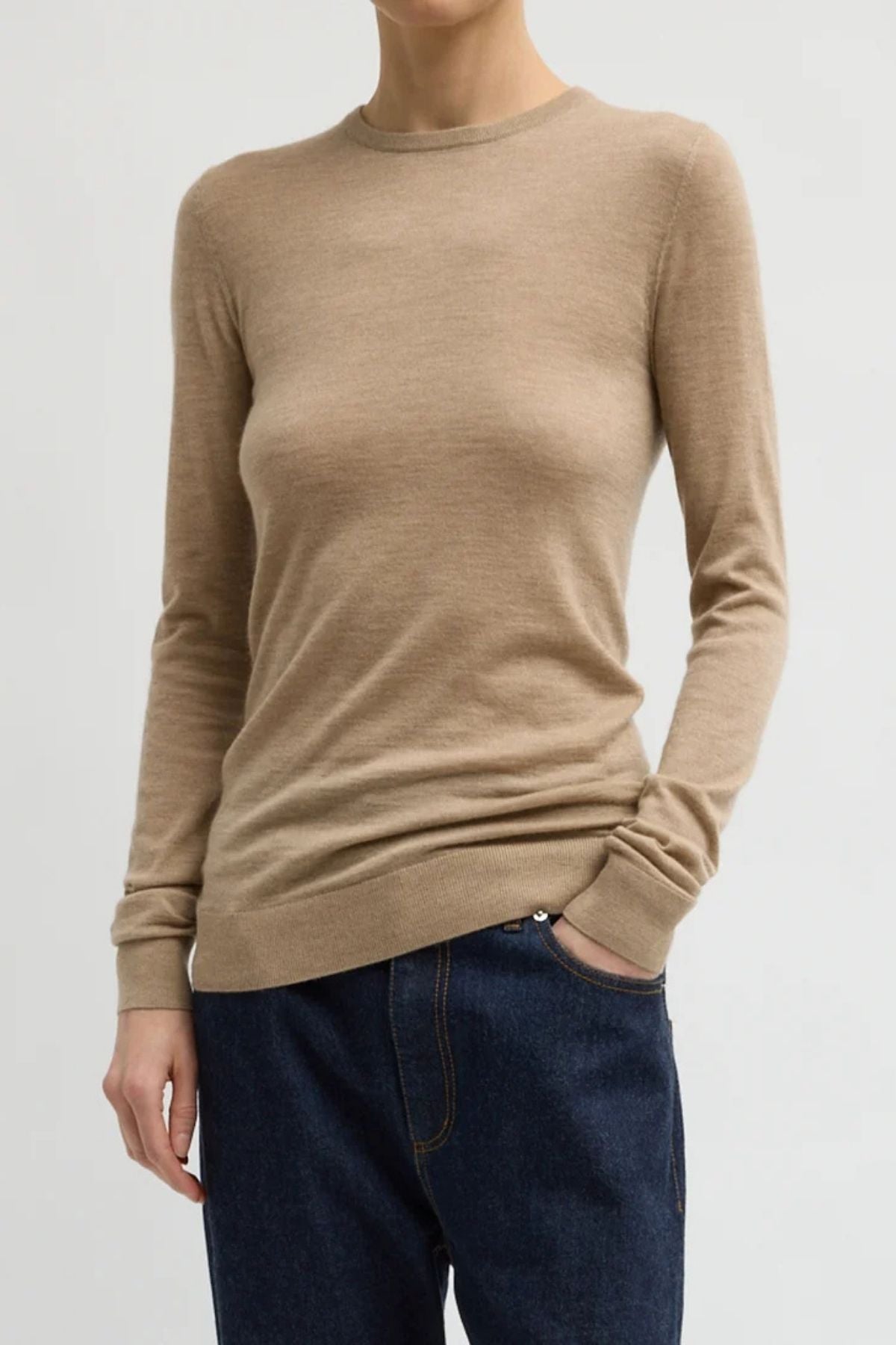 Tibi Tissue Cashmere Pullover - Dark Oatmeal Mel