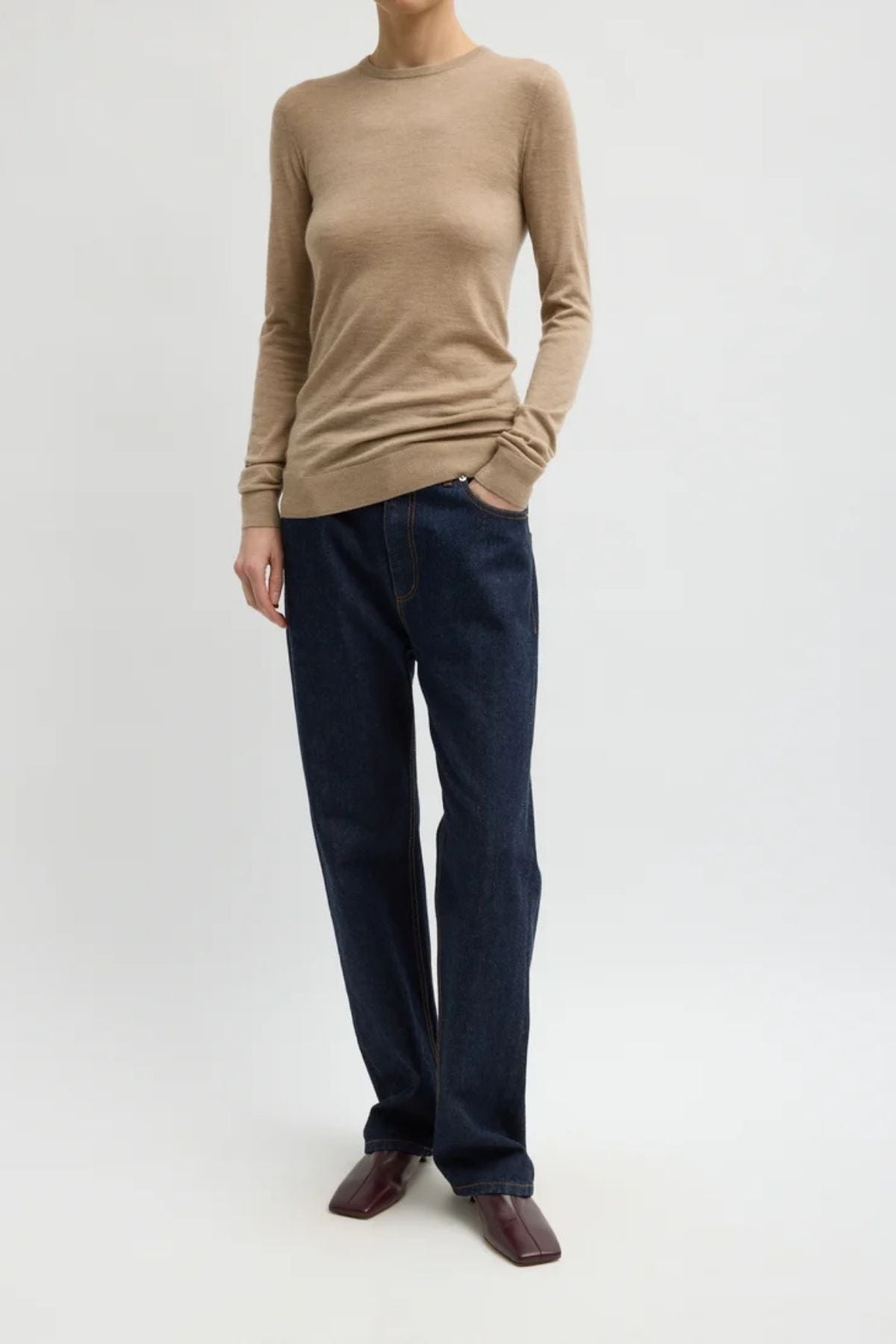 Tibi Tissue Cashmere Pullover - Dark Oatmeal Mel