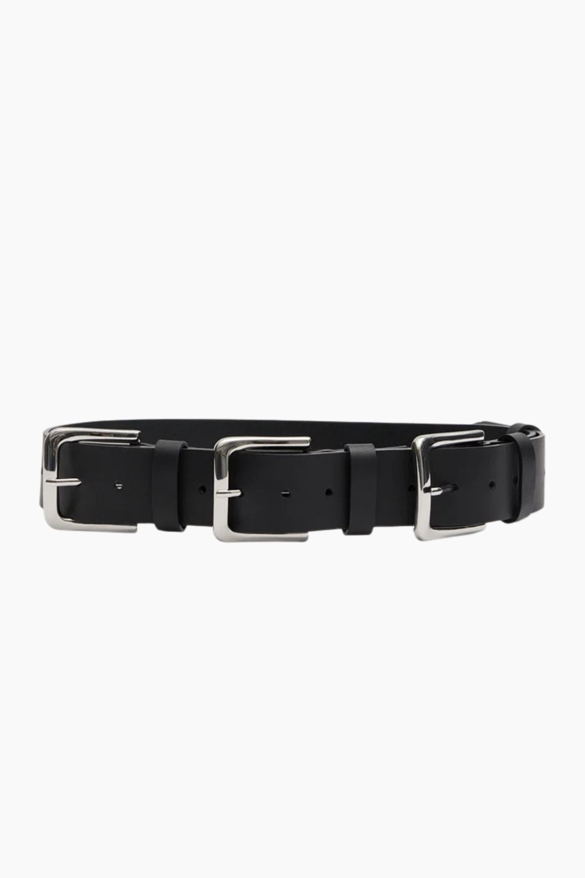 Tibi Triple Buckle Arthur Leather Belt - Black