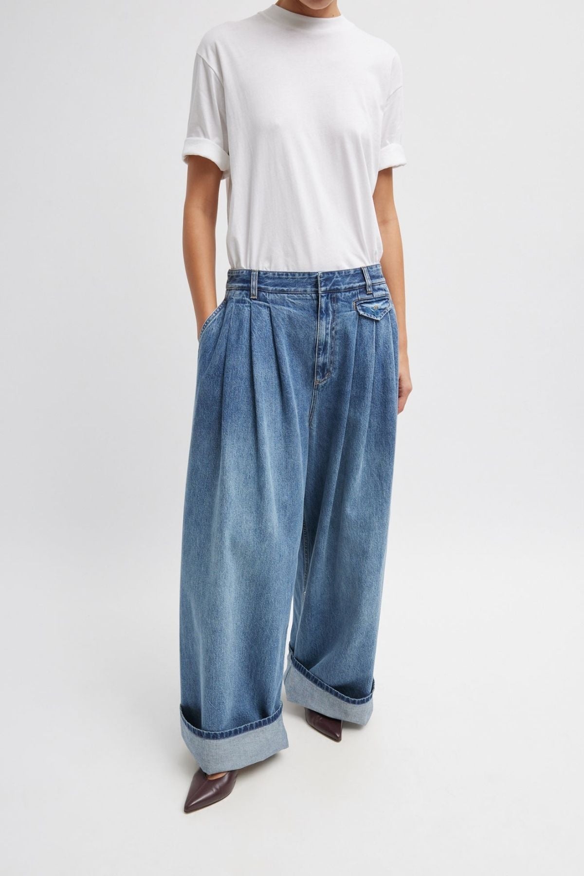 Tibi Triple Pleat Pant Spring Denim - Classic Blue