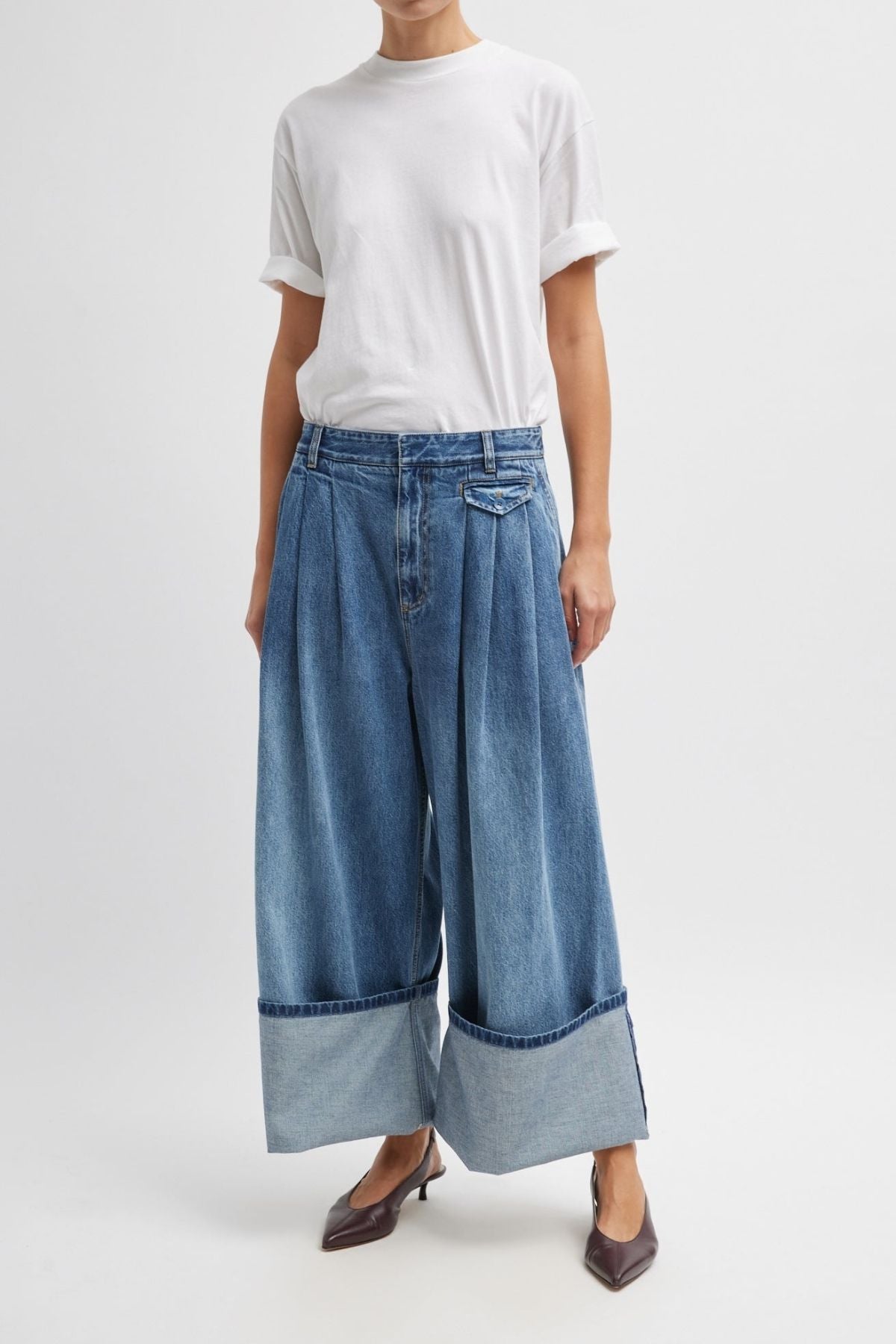 Tibi Triple Pleat Pant Spring Denim - Classic Blue