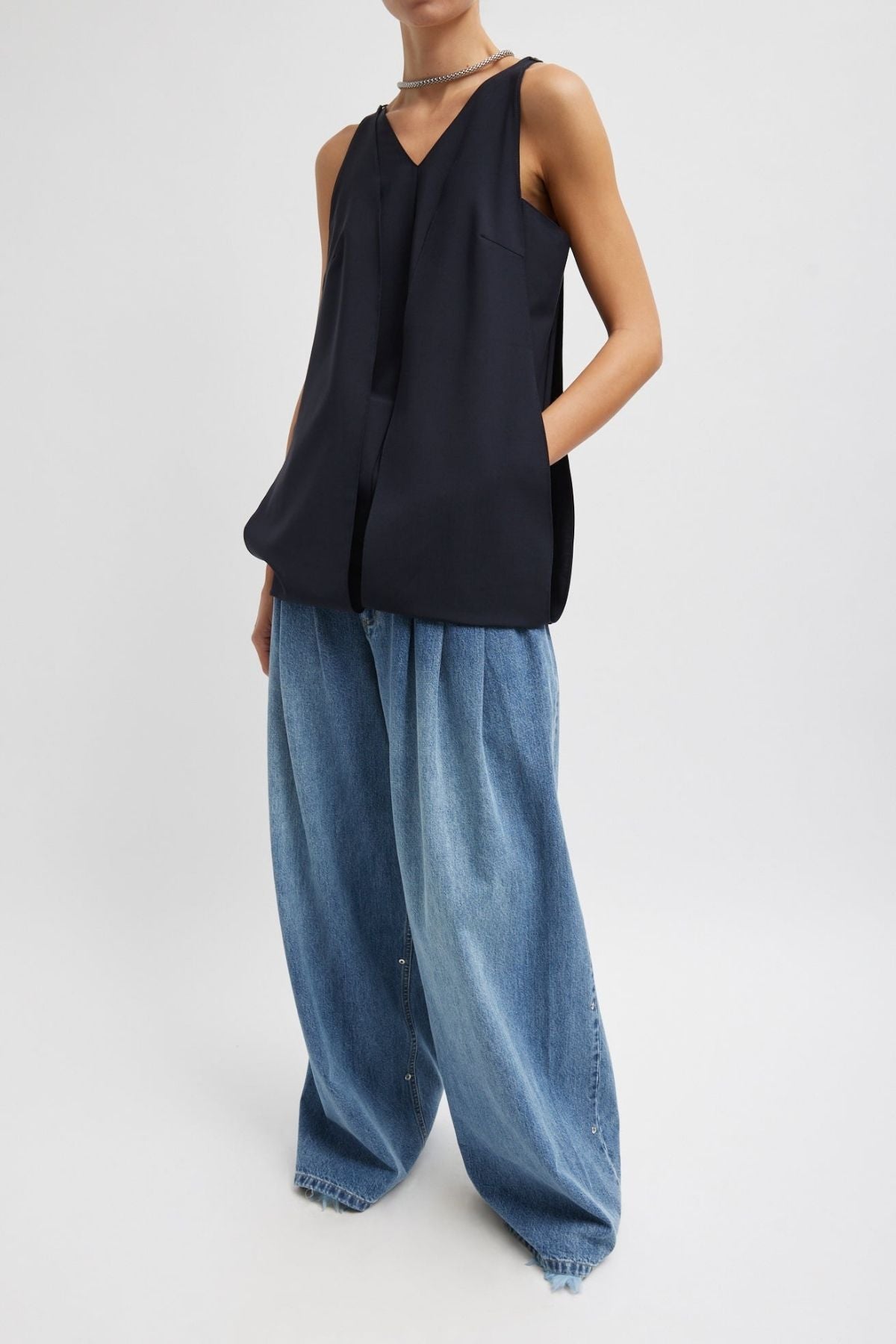 Tibi Triple Pleat Pant Spring Denim - Classic Blue