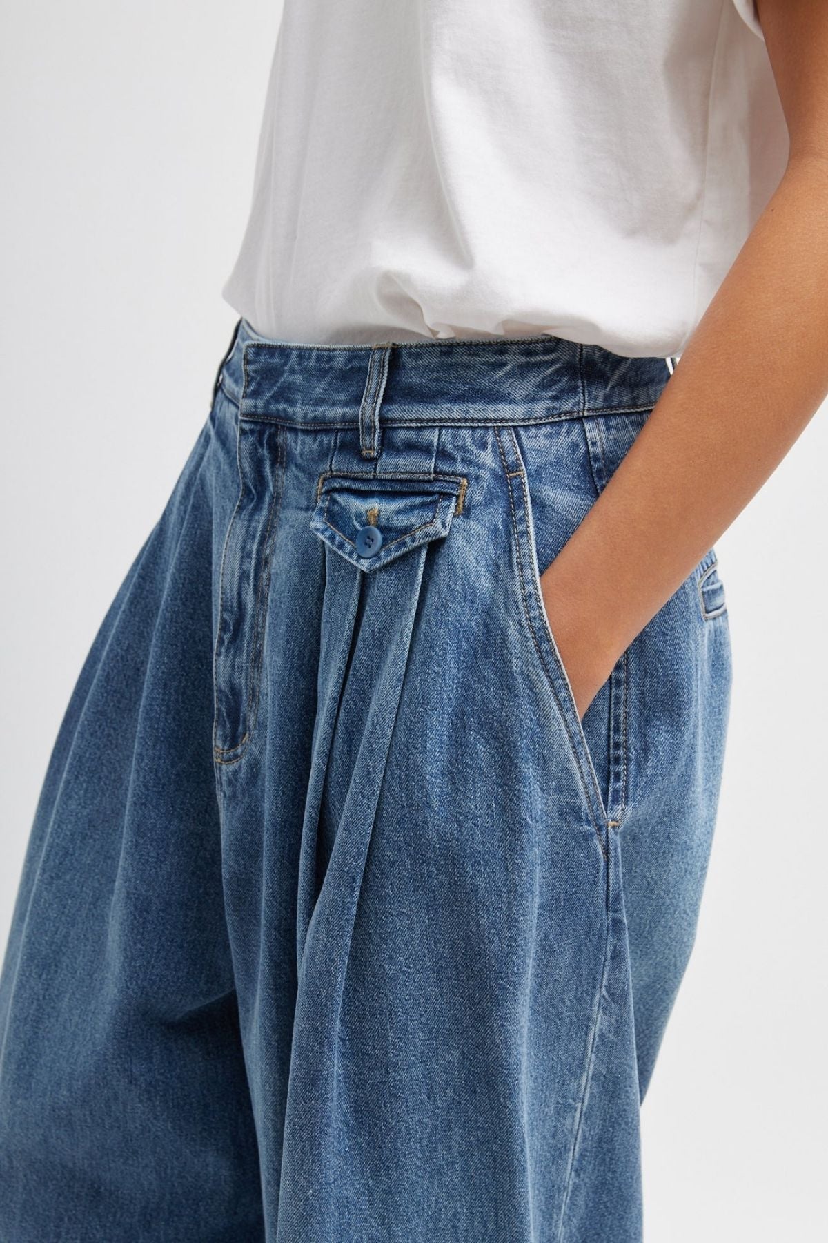 Tibi Triple Pleat Pant Spring Denim - Classic Blue