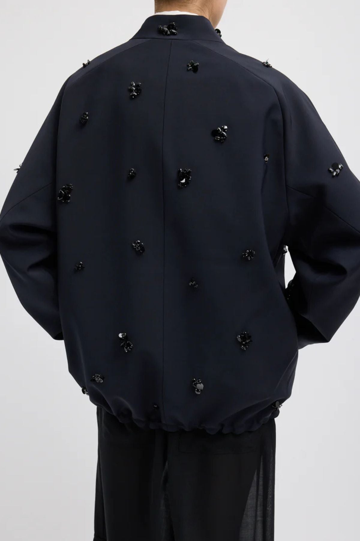 Tibi Tropical Wool Beaded Bomber - Navy