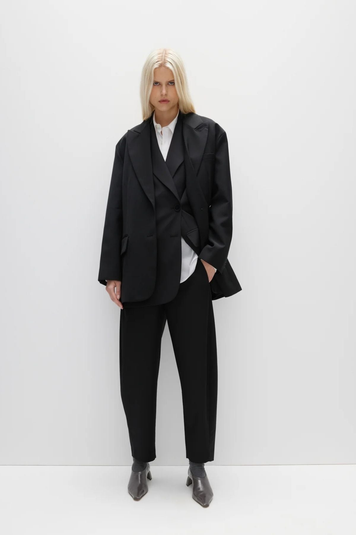 Tibi Tropical Wool Liam Blazer - Black