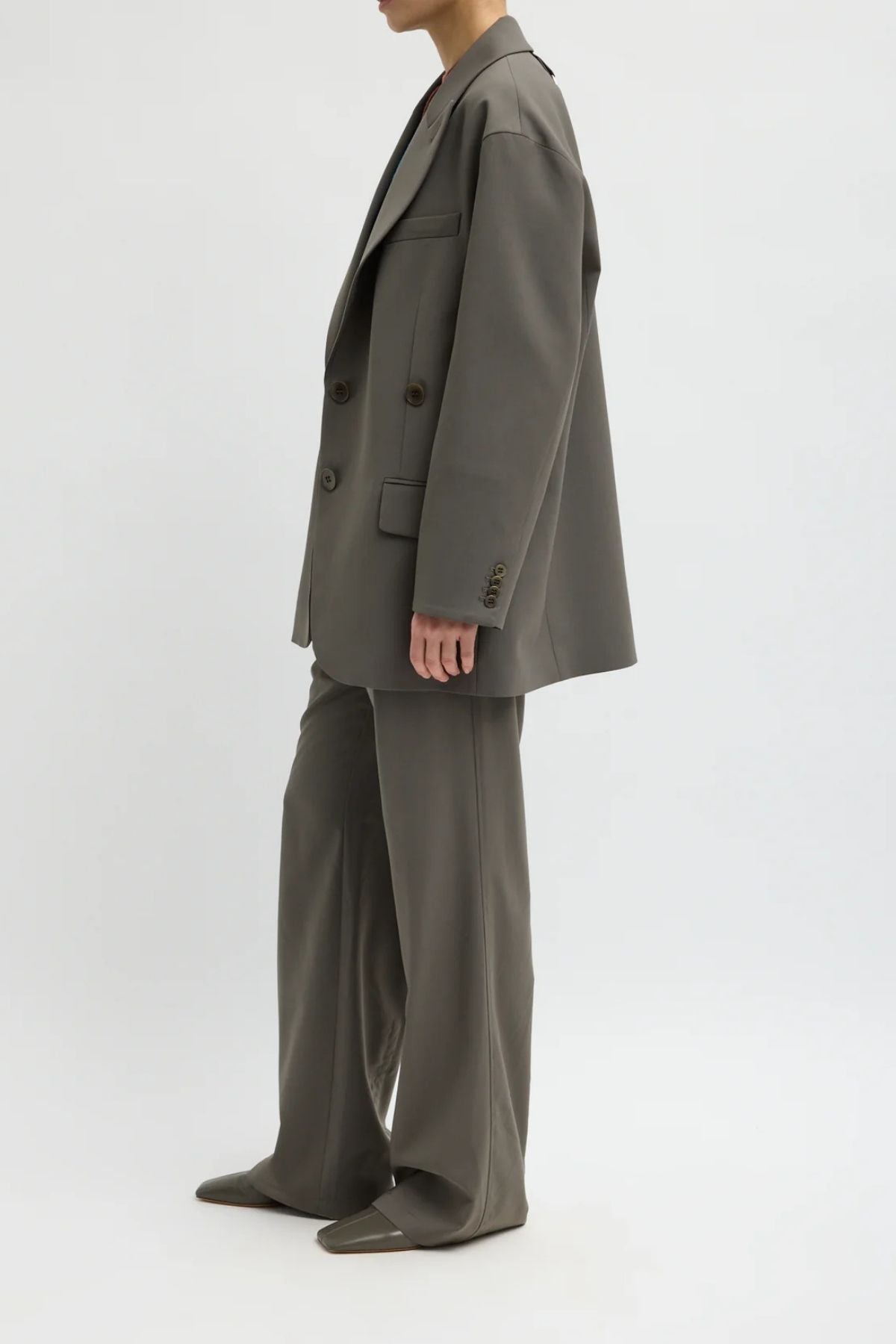 Tibi Tropical Wool Liam Blazer - Dark Stone
