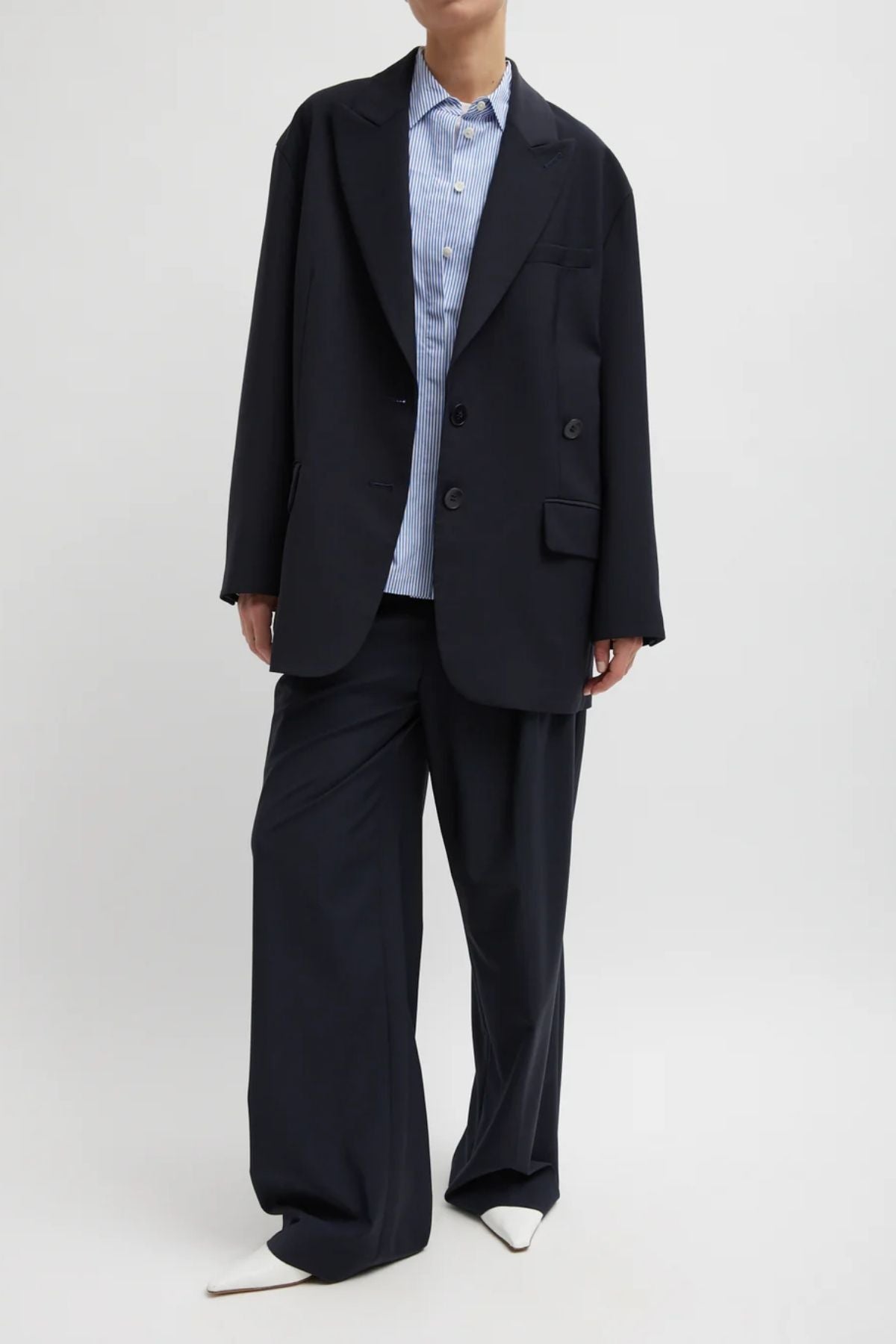 Tibi Tropical Wool Liam Blazer - Navy