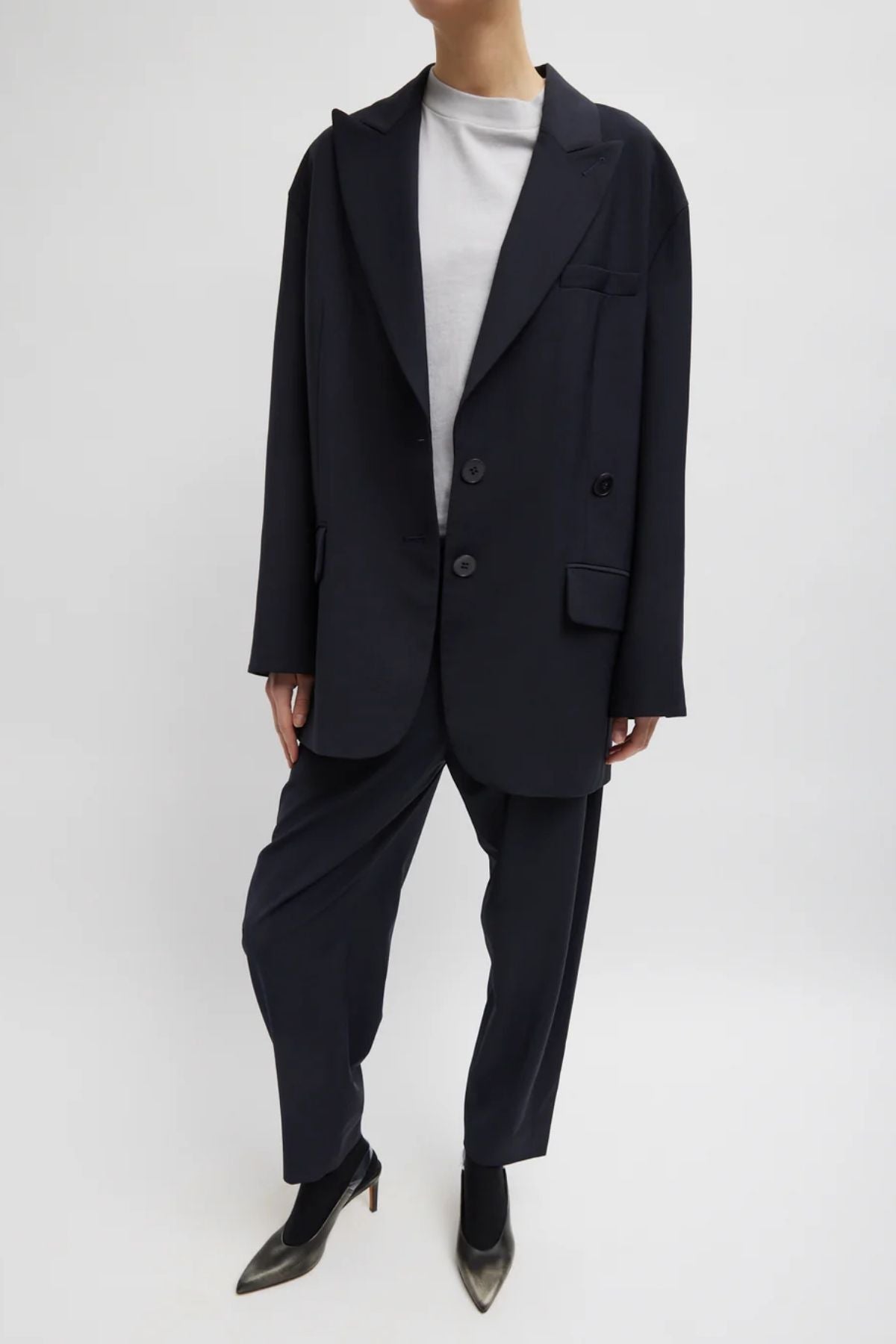 Tibi Tropical Wool Liam Blazer - Navy