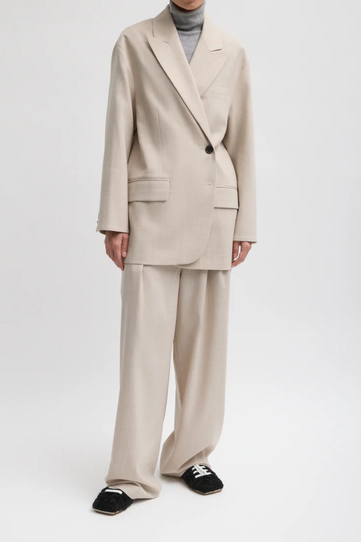 Tibi Tropical Wool Liam Blazer - Oatmeal Melange