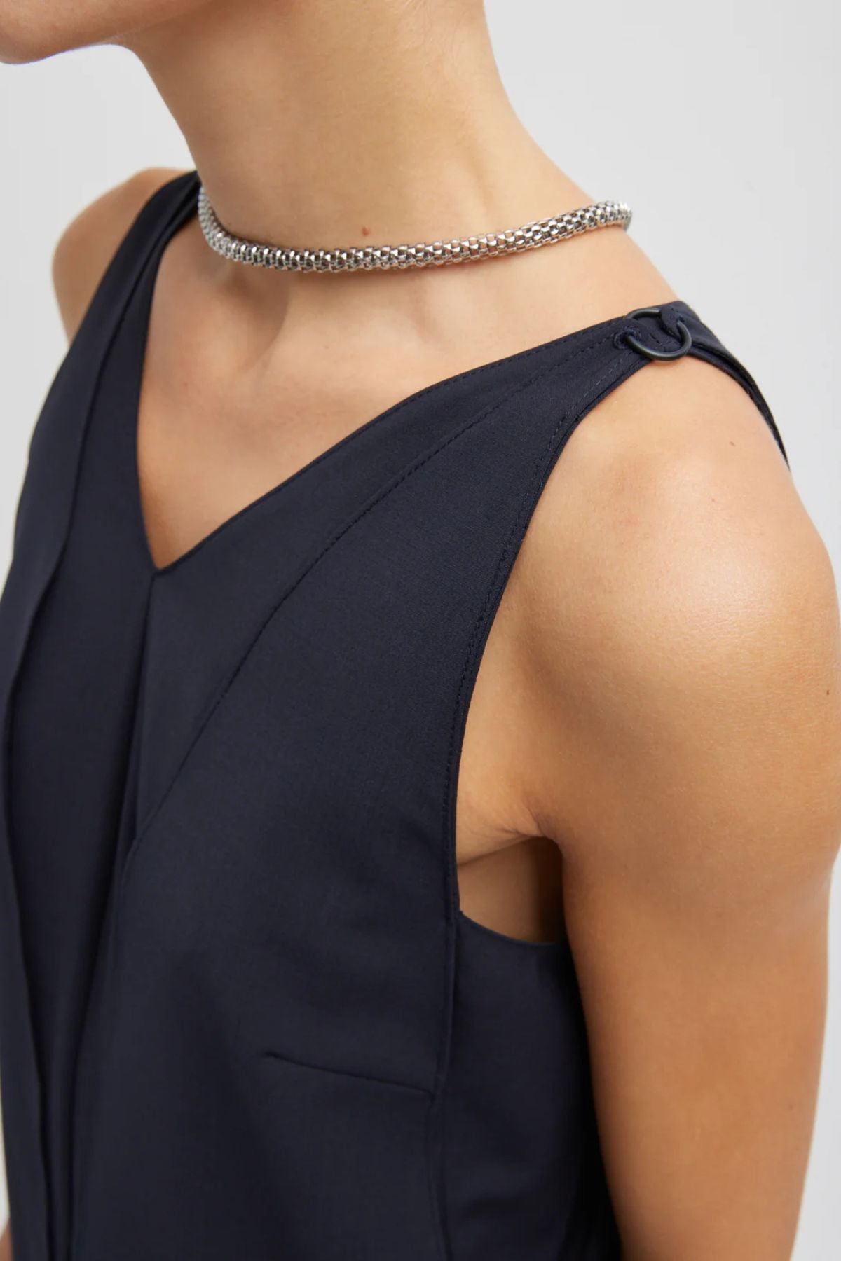 Tibi Tropical Wool SL Paneled Tunic - Navy