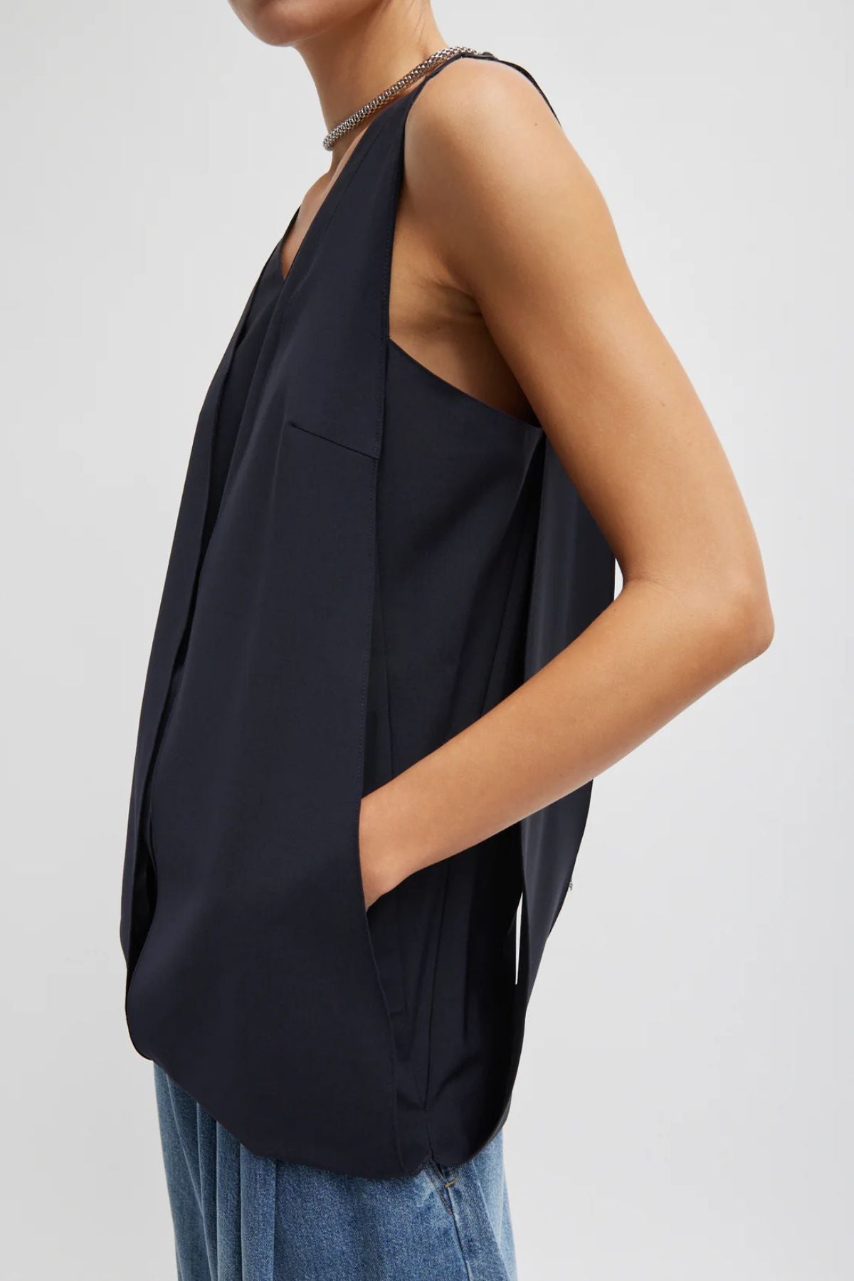 Tibi Tropical Wool SL Paneled Tunic - Navy