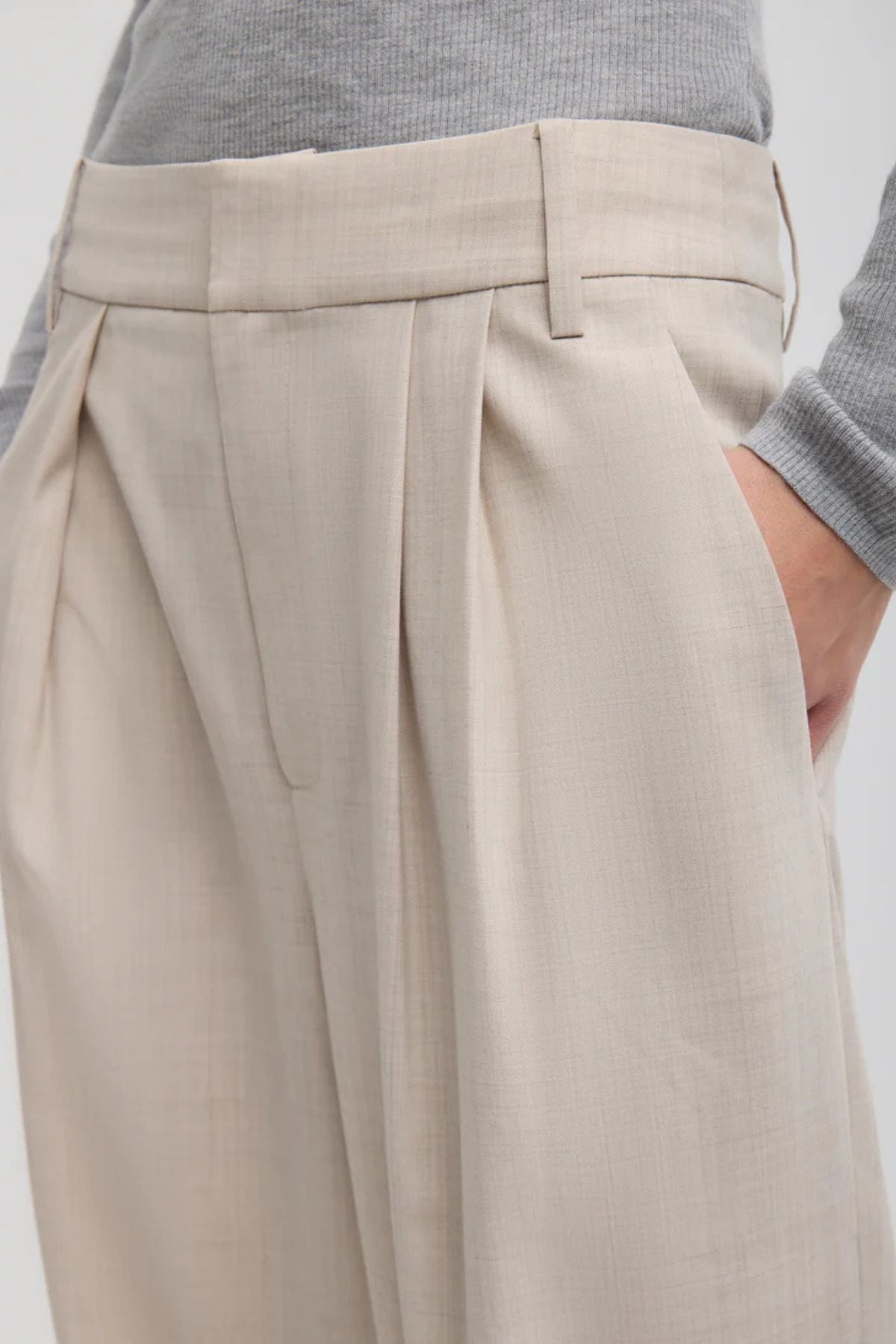 Tibi Tropical Wool Stella Pant - Oatmeal Melange
