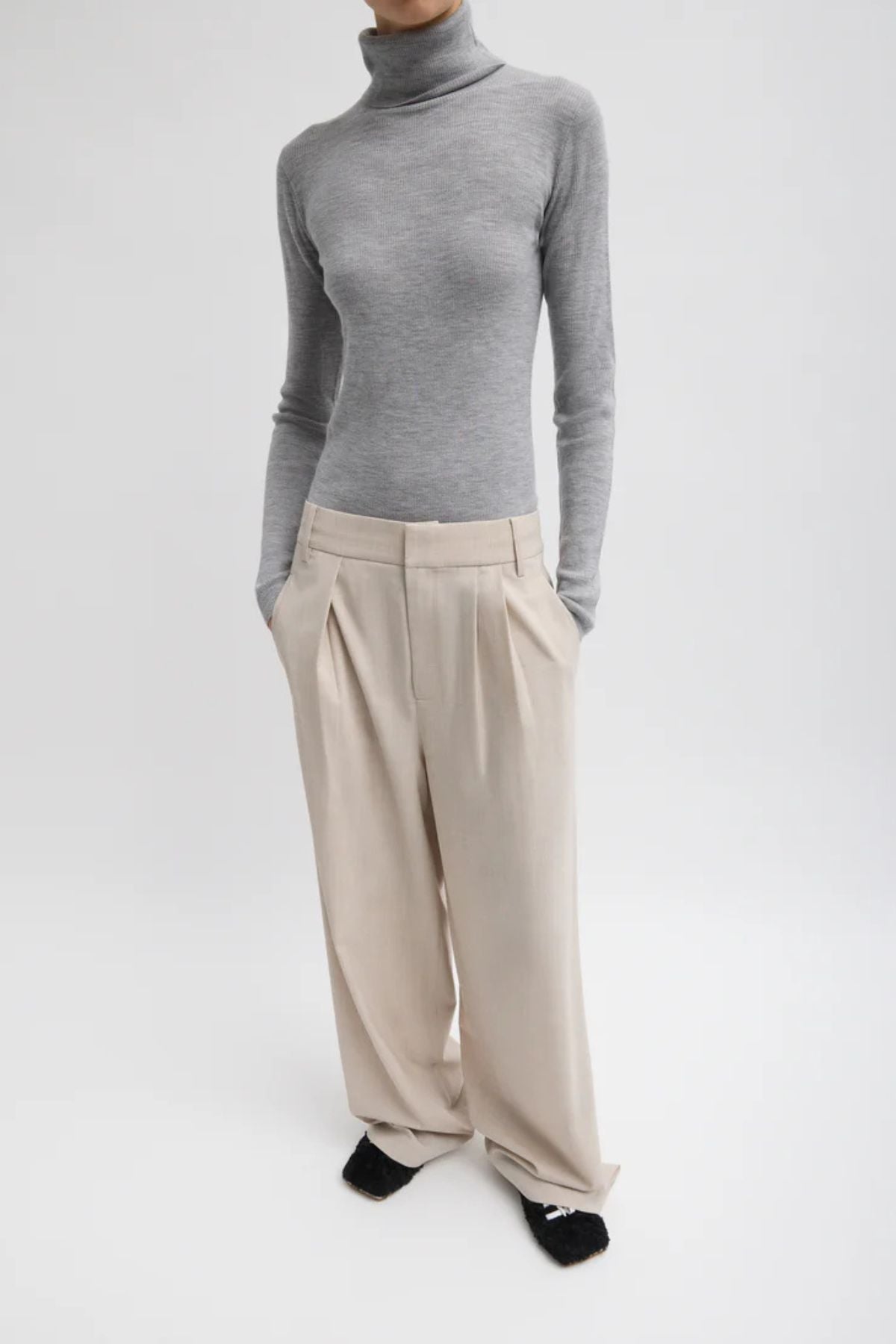 Tibi Tropical Wool Stella Pant - Oatmeal Melange