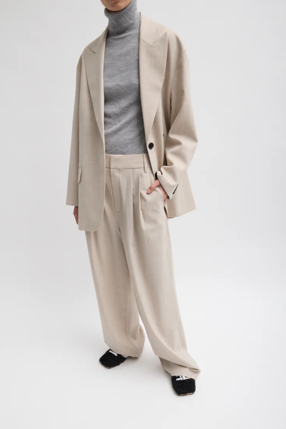 Tibi Tropical Wool Stella Pant - Oatmeal Melange