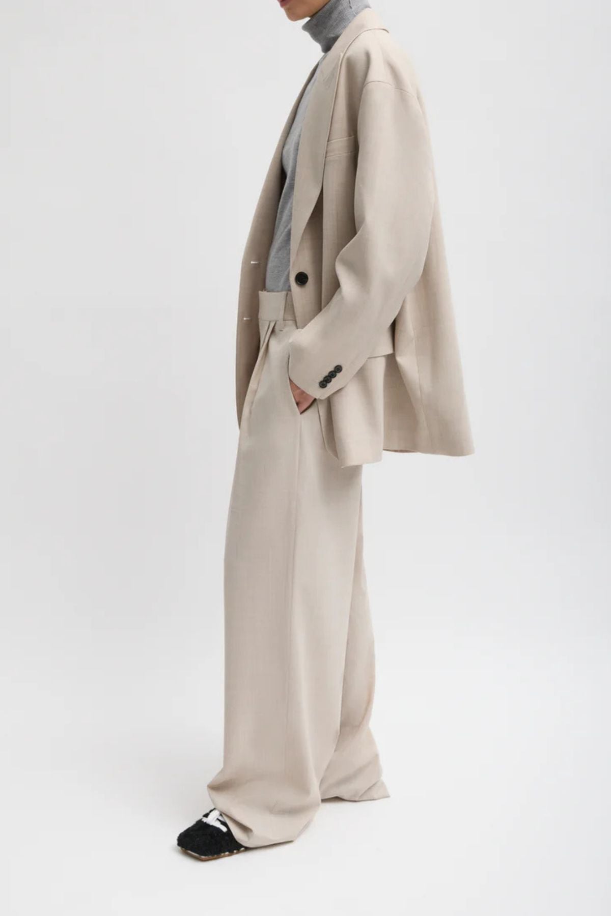 Tibi Tropical Wool Stella Pant - Oatmeal Melange