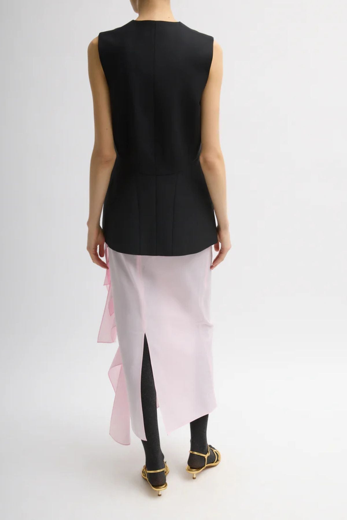 Tibi Tropical Wool Vest Blousant Back - Black