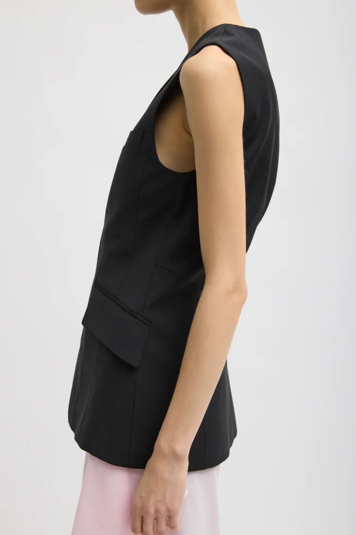 Tibi Tropical Wool Vest Blousant Back - Black